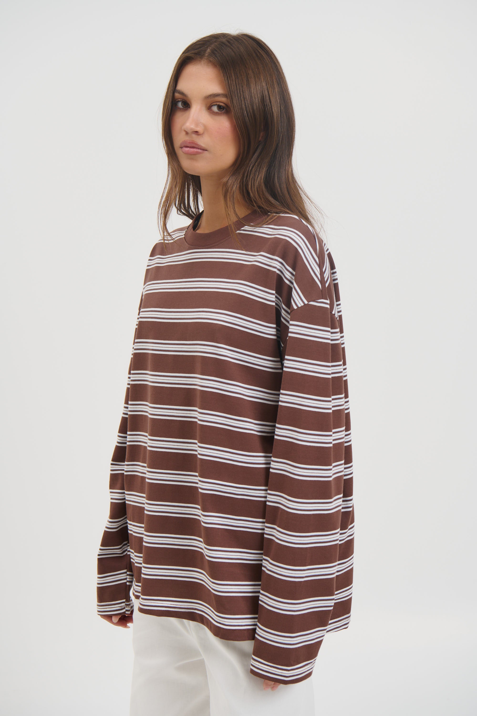 Jaida Long Sleeve Double Stripe Chocolate