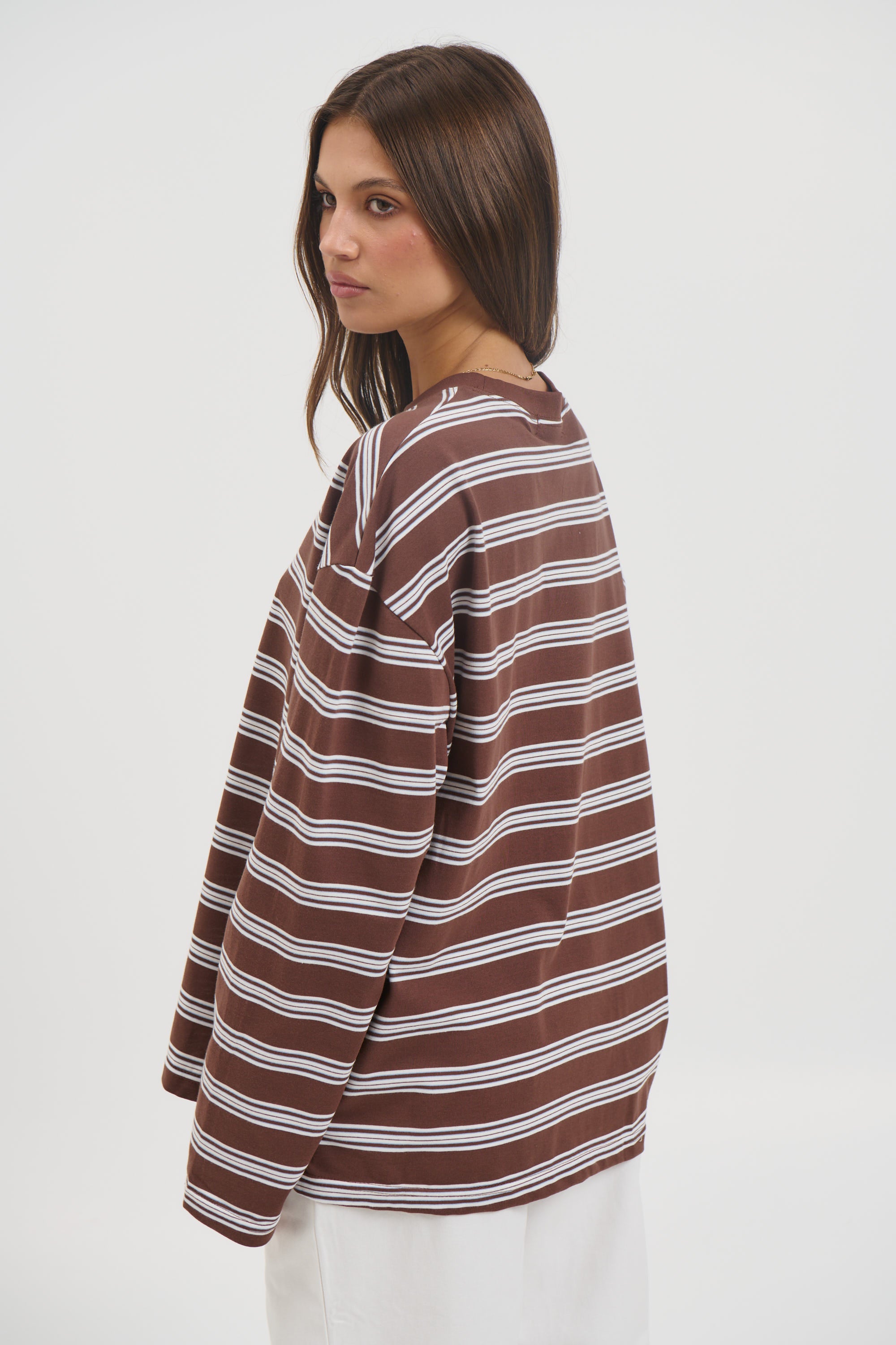 Jaida Long Sleeve Double Stripe Chocolate