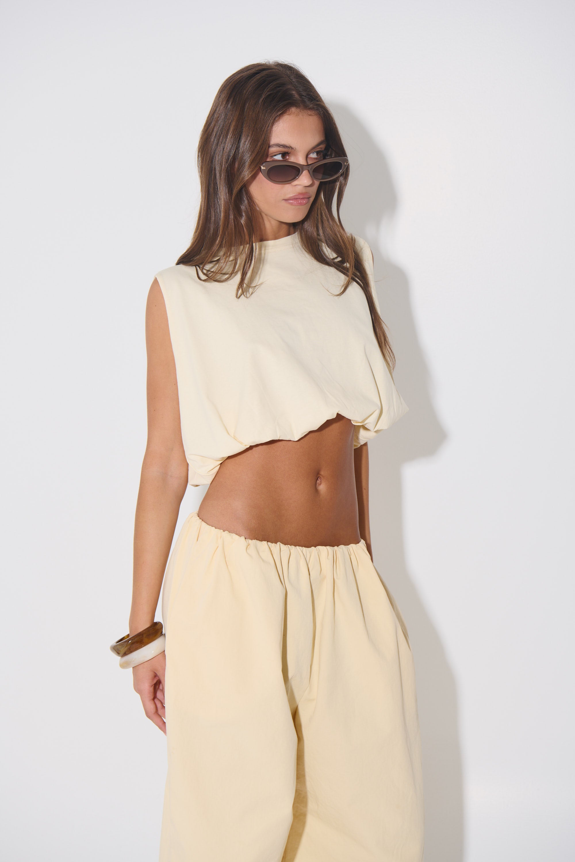 Emily Bubble Hem Top Beige