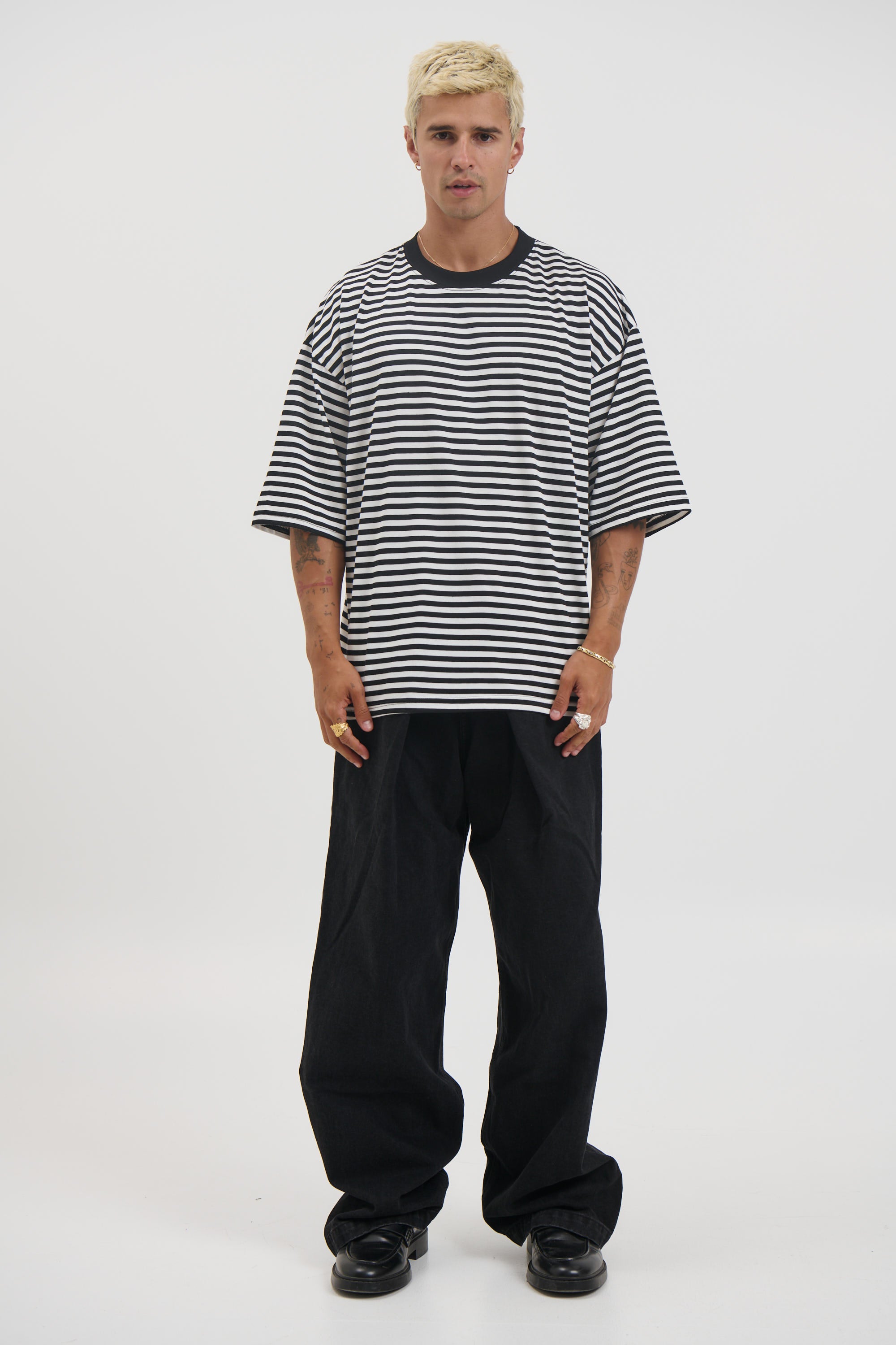 Lesley Stripe Crew Tee Black