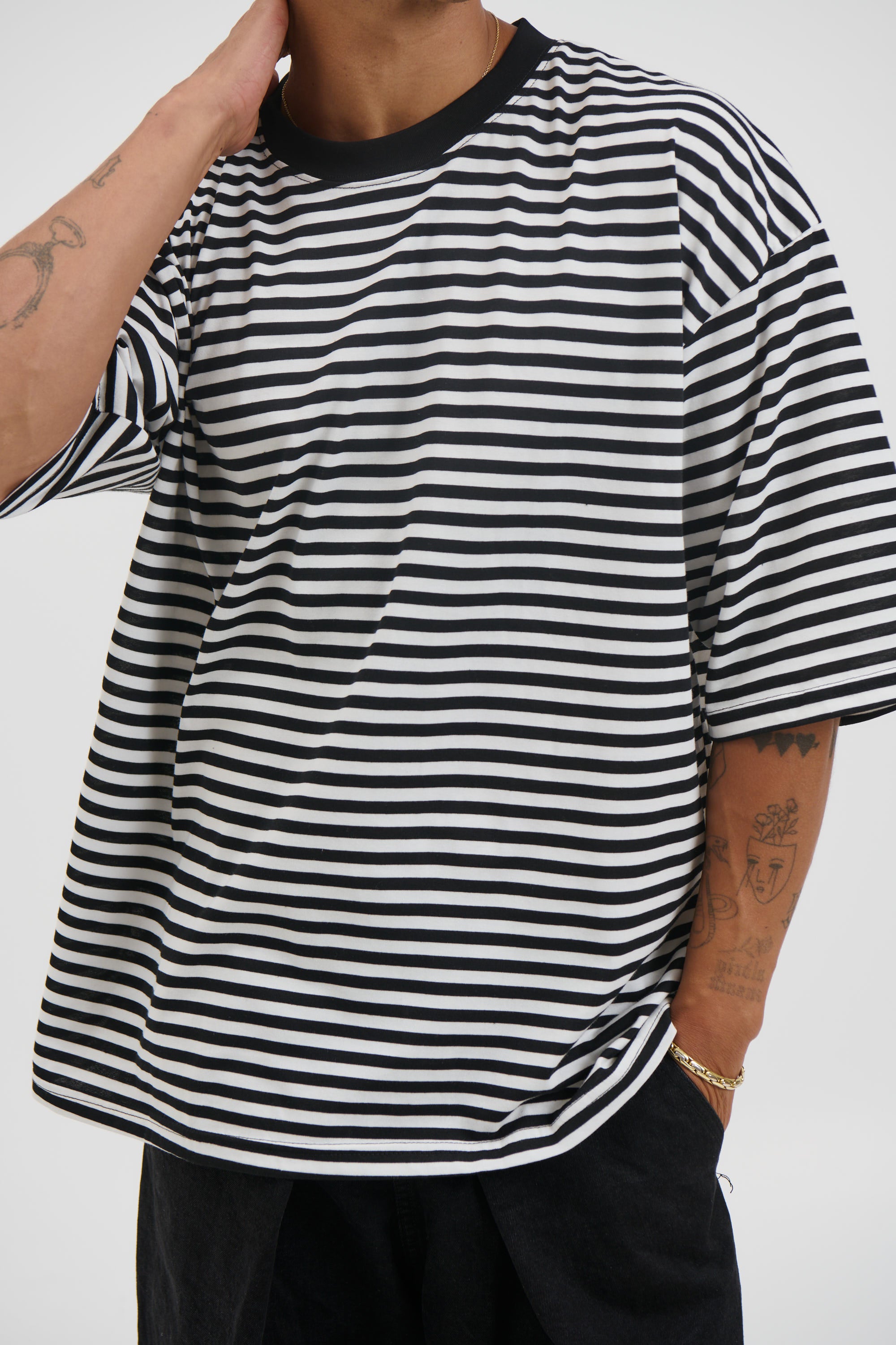 Lesley Stripe Crew Tee Black