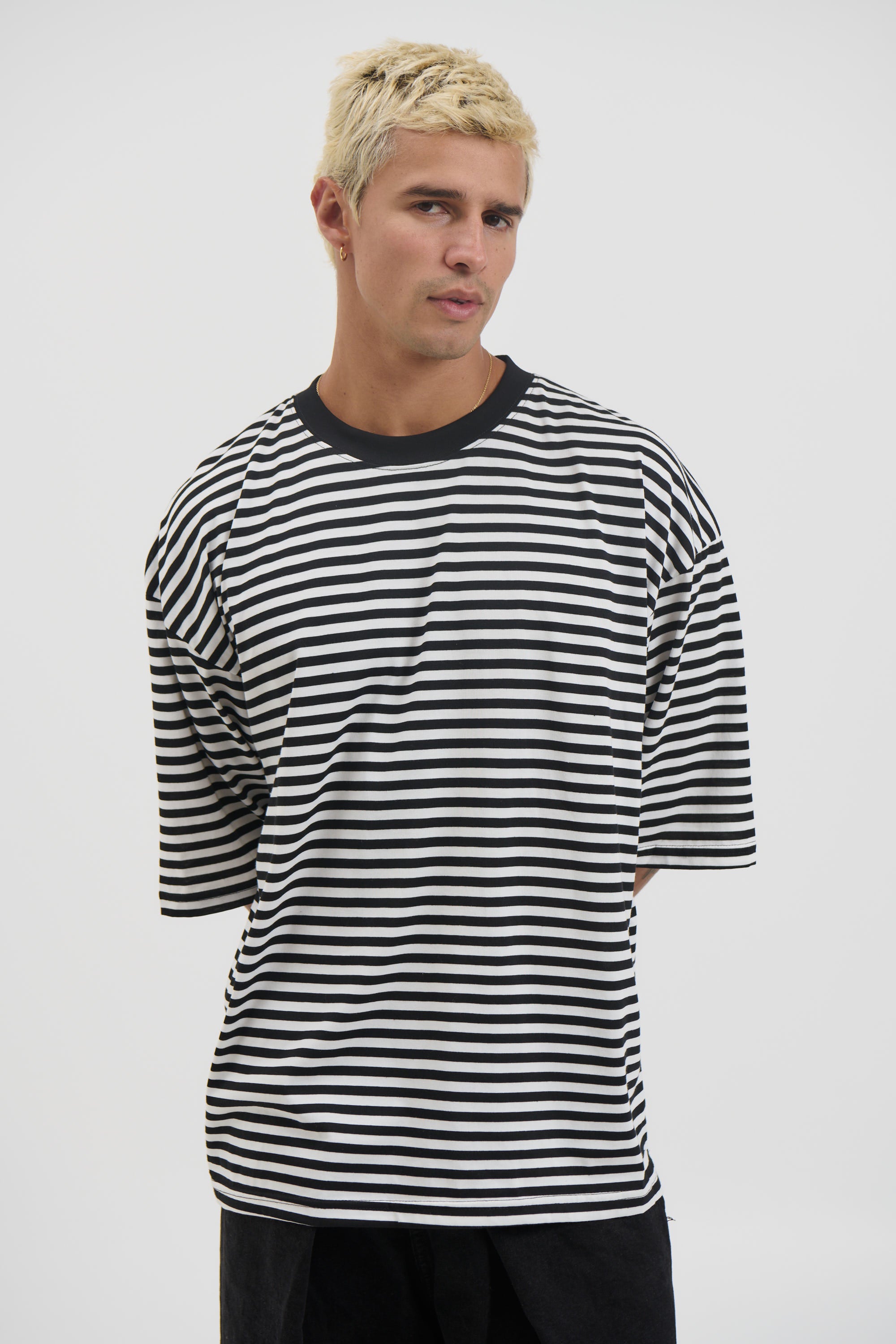 Lesley Stripe Crew Tee Black