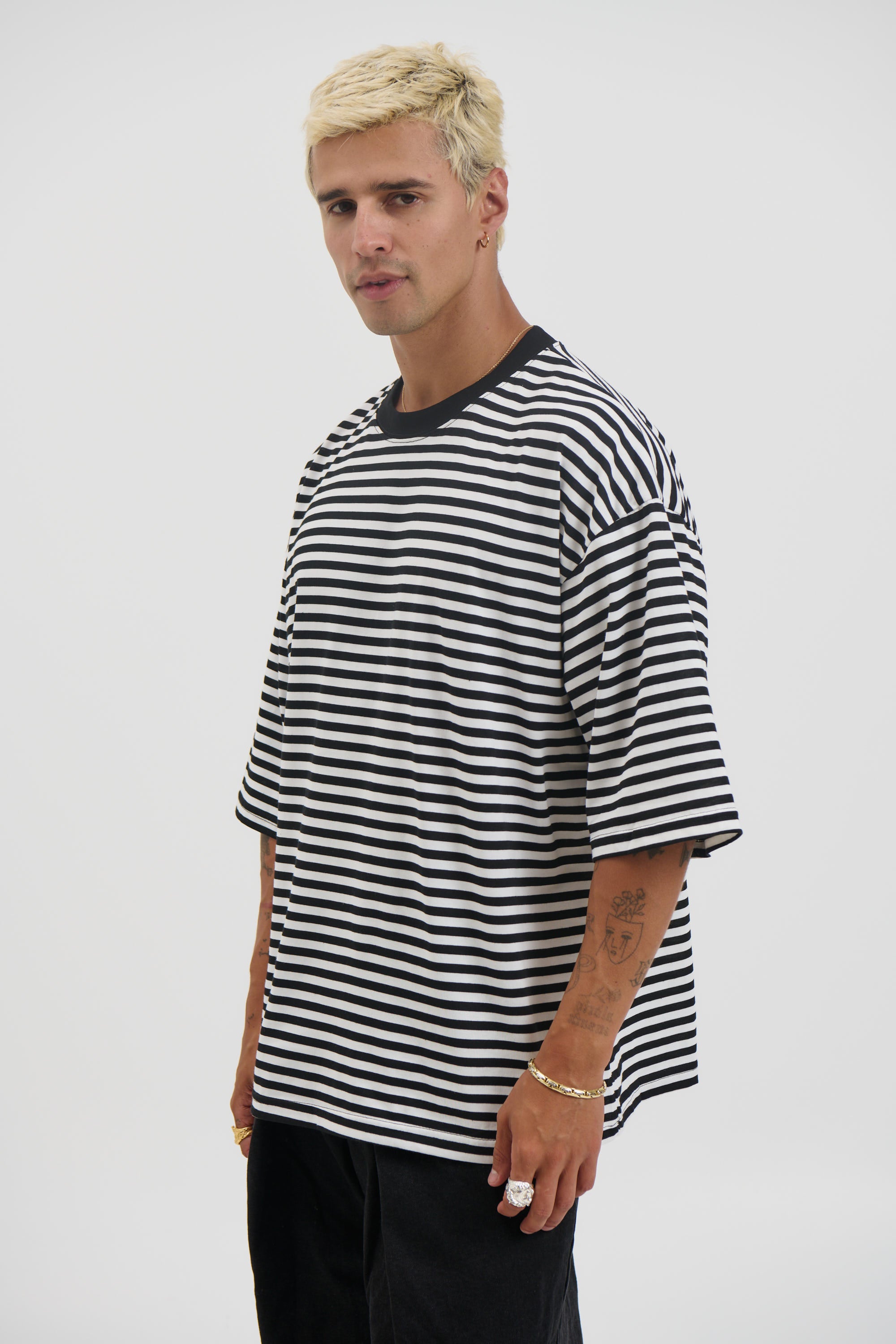Lesley Stripe Crew Tee Black