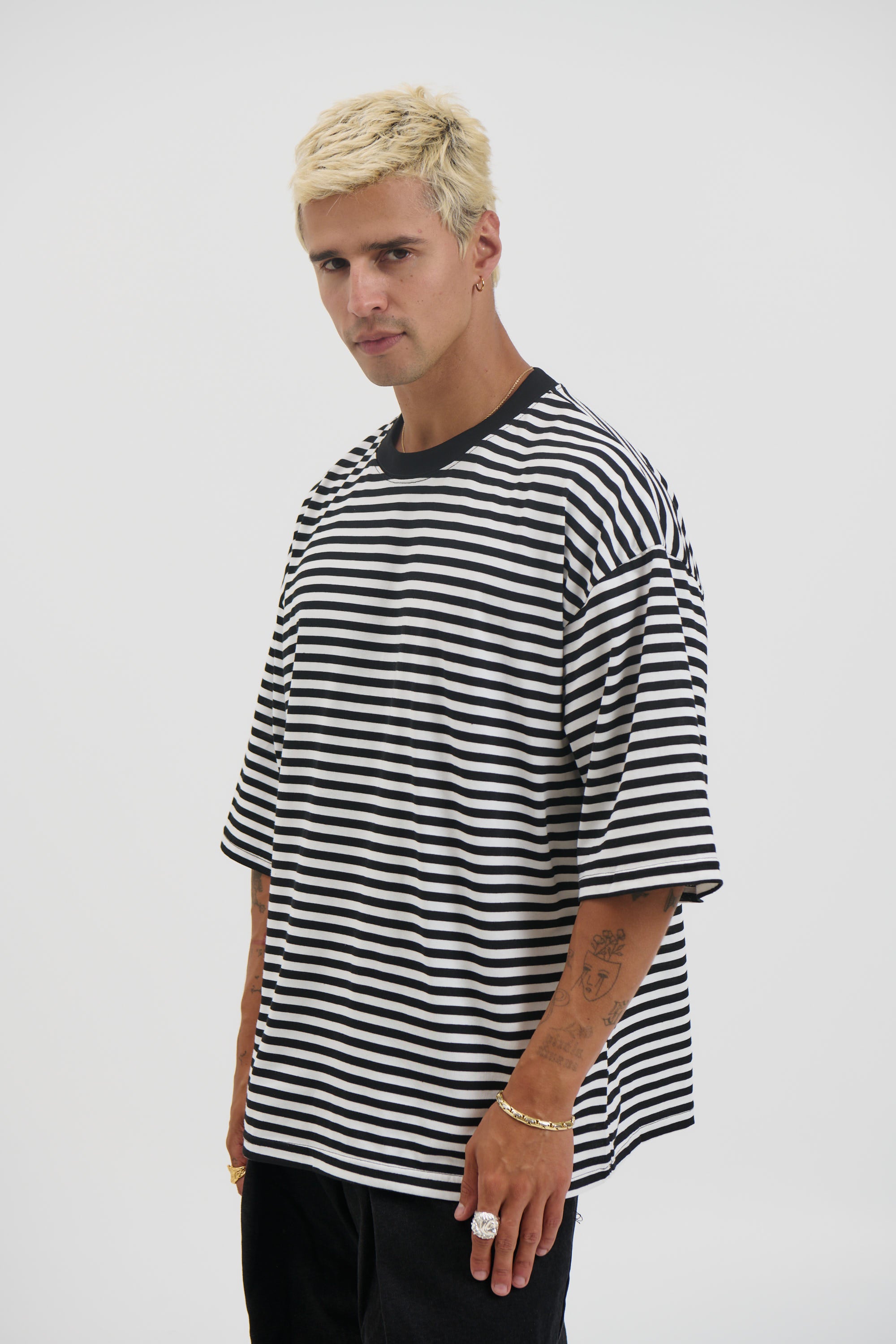 Lesley Stripe Crew Tee Black