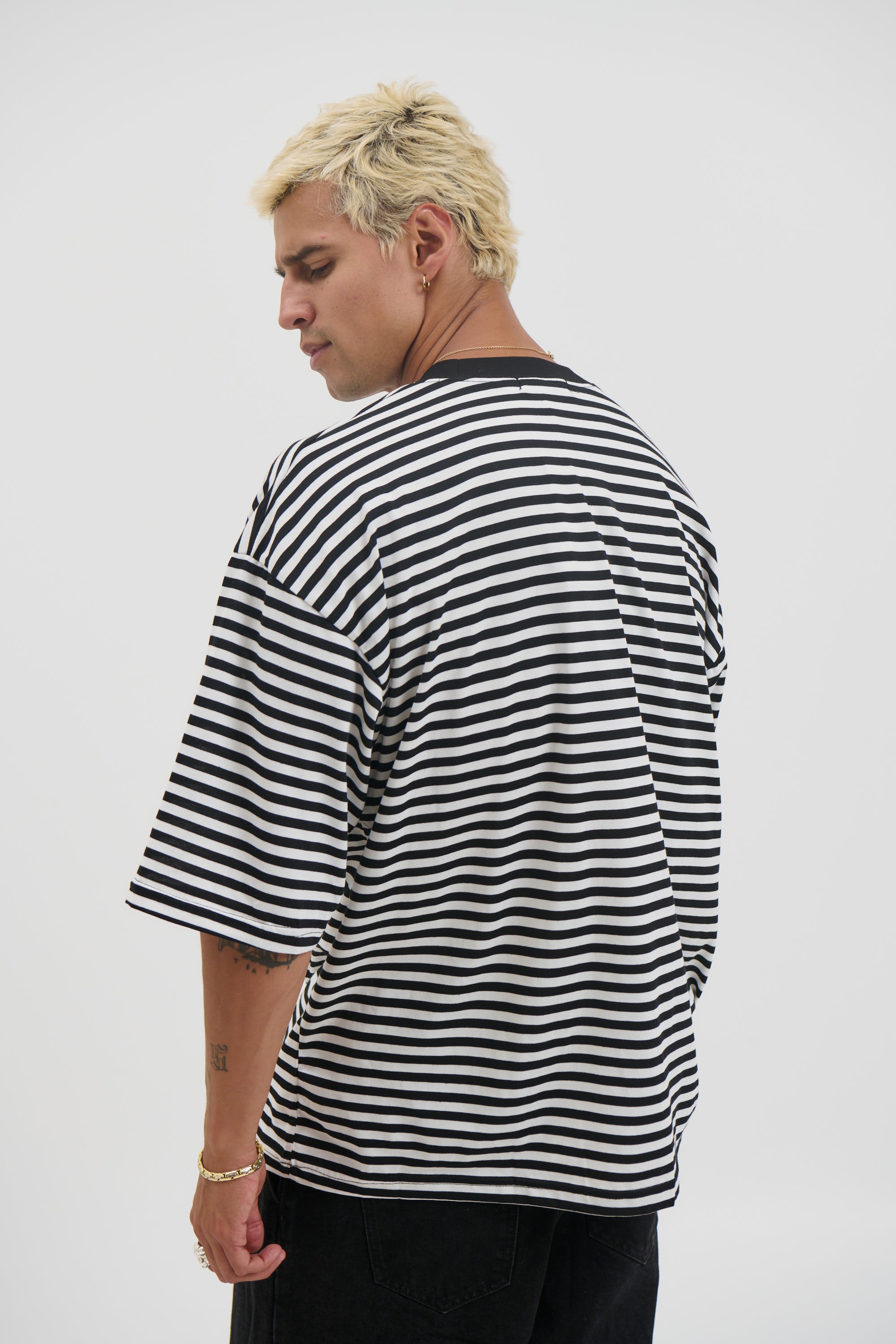 Lesley Stripe Crew Tee Black