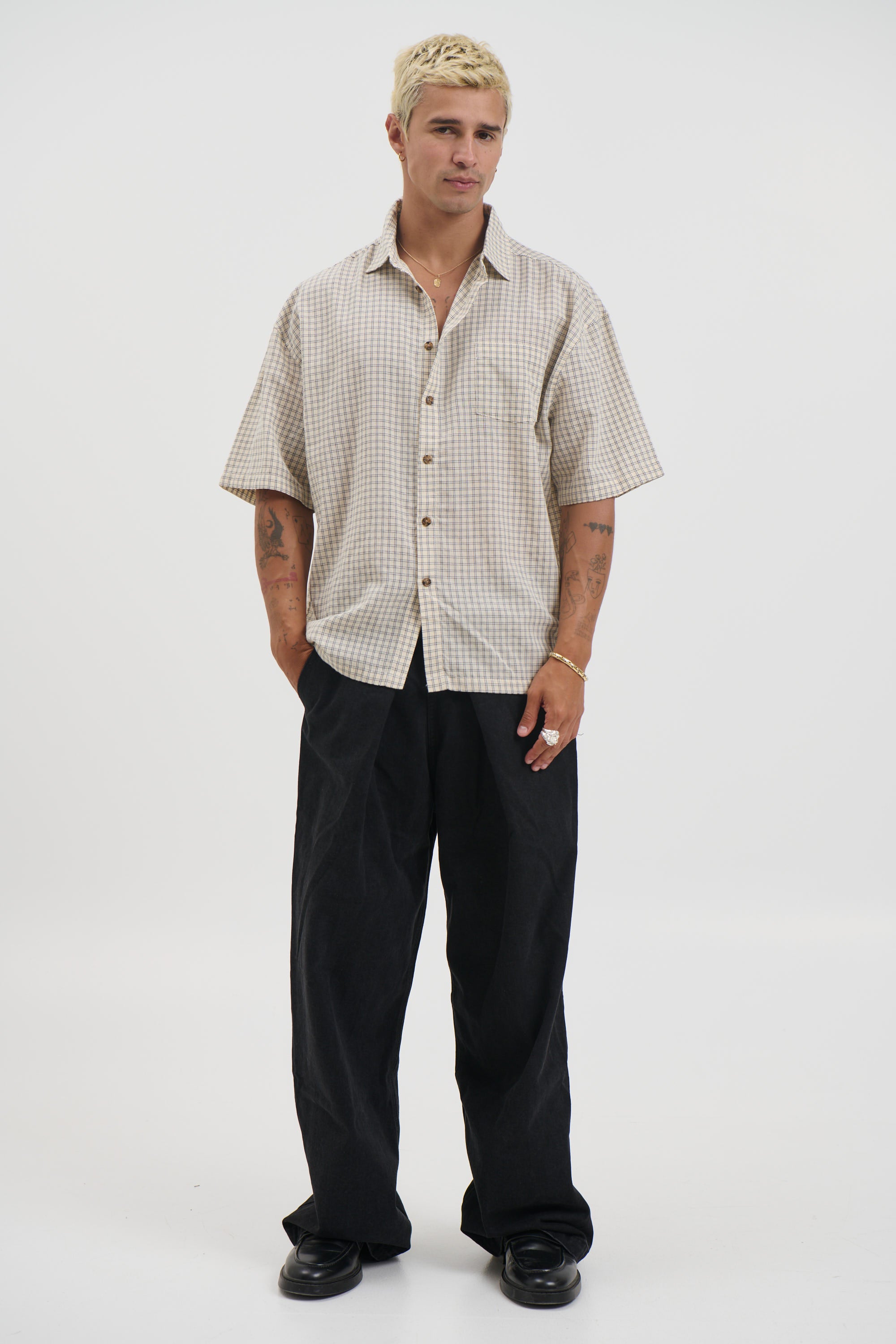 Nathaniel Drop Shirt Check Ivory