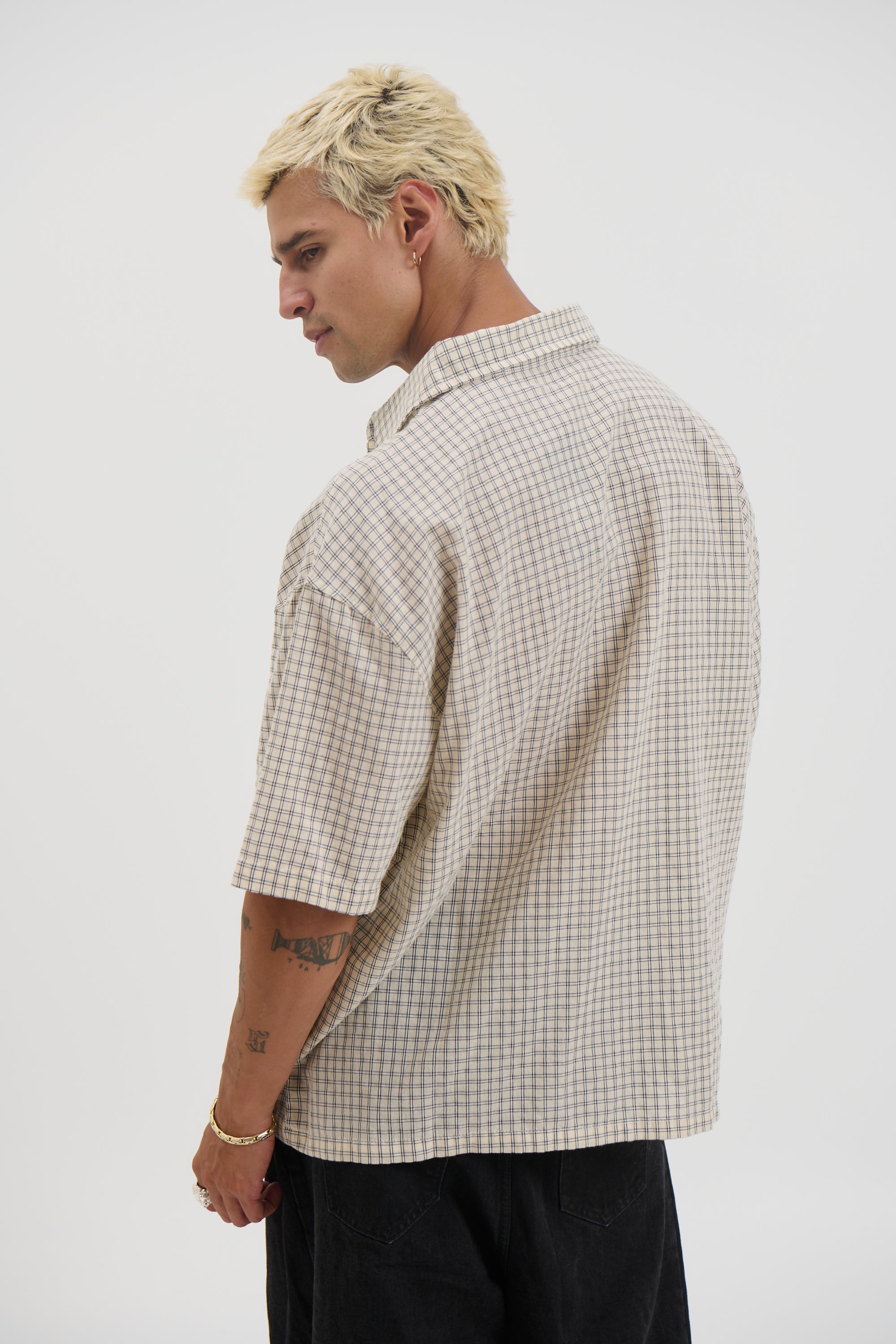 Nathaniel Drop Shirt Check Ivory