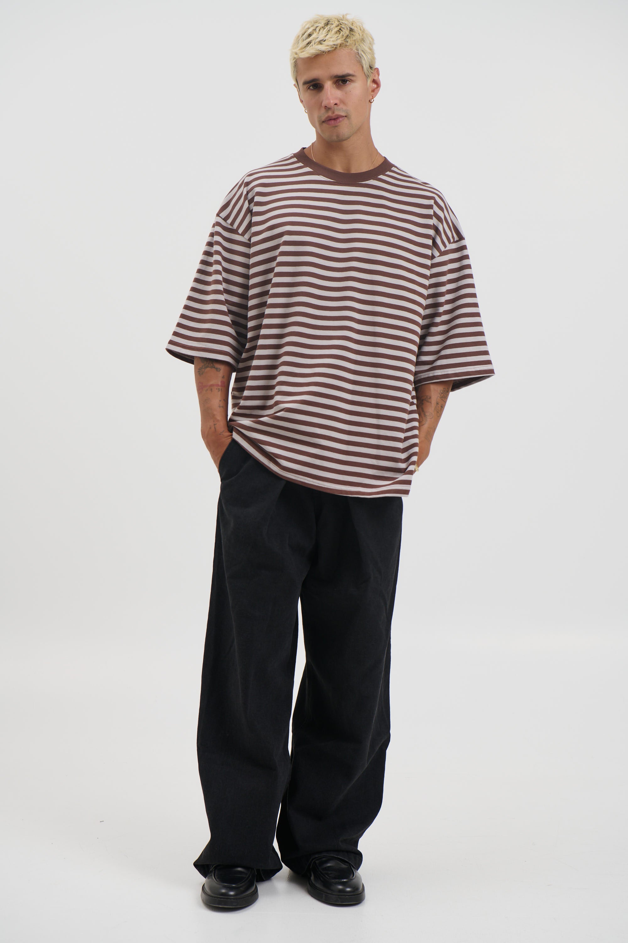 Lesley Stripe Crew Tee Choc