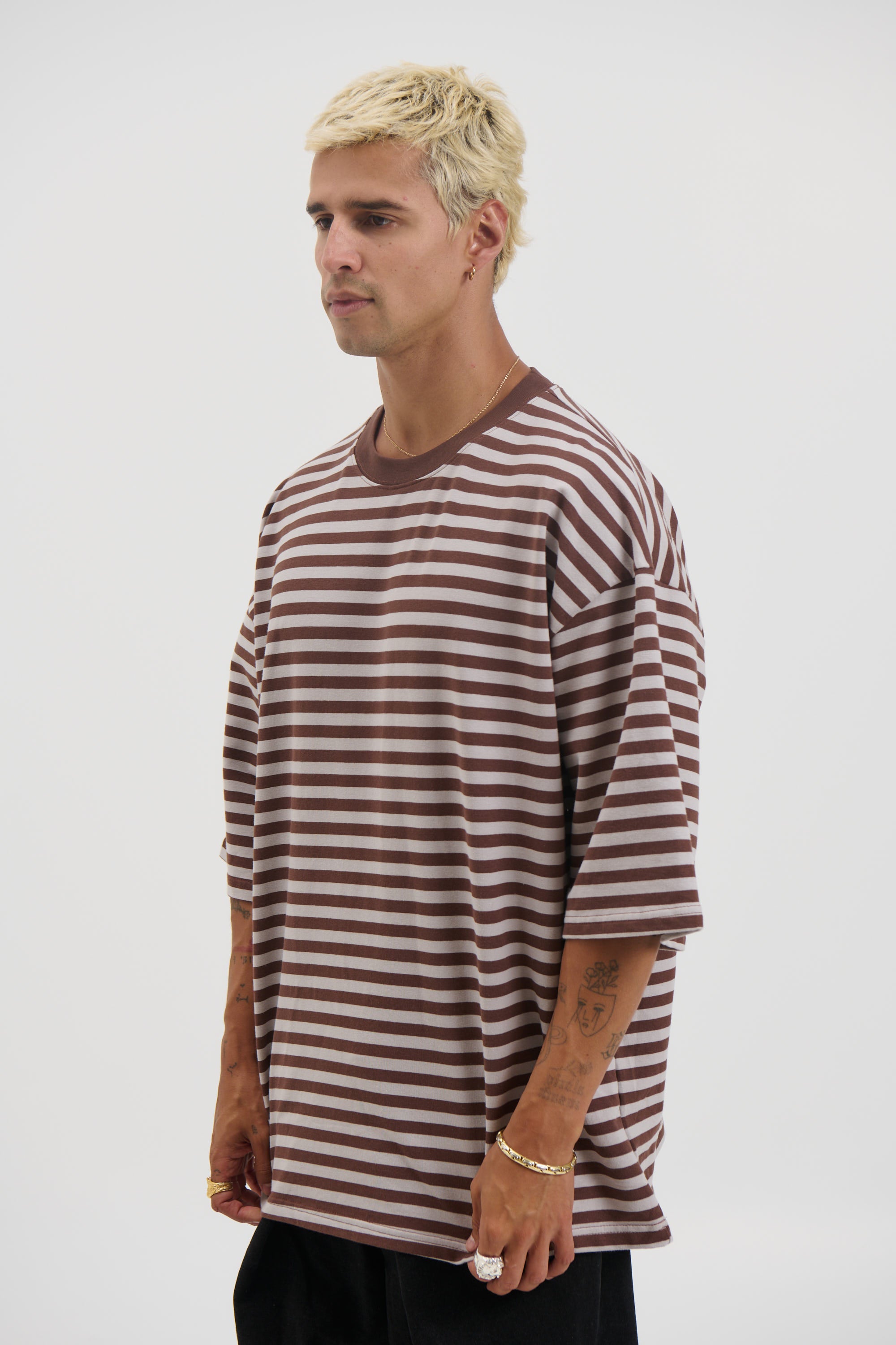 Lesley Stripe Crew Tee Choc