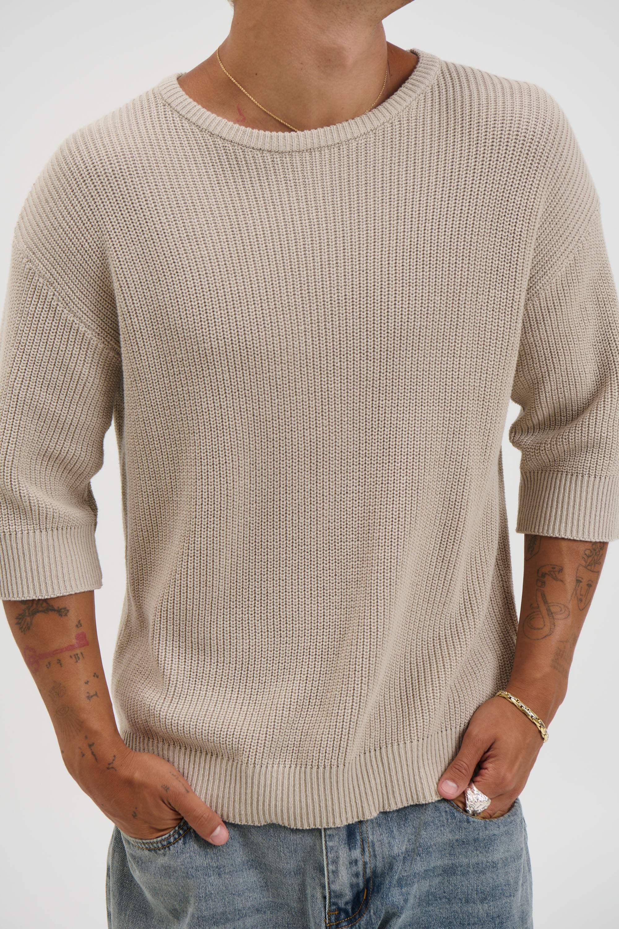 Drop Sleeve Knitted Tee Stone