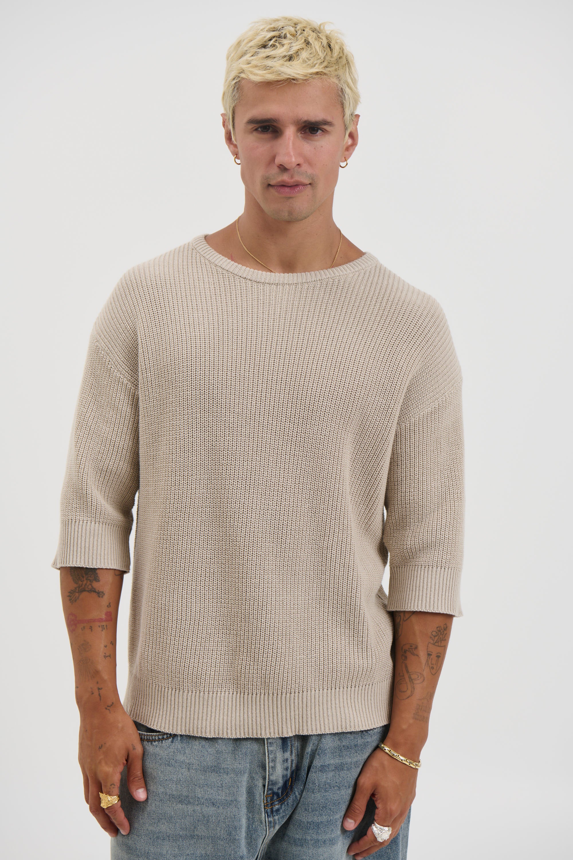 Drop Sleeve Knitted Tee Stone