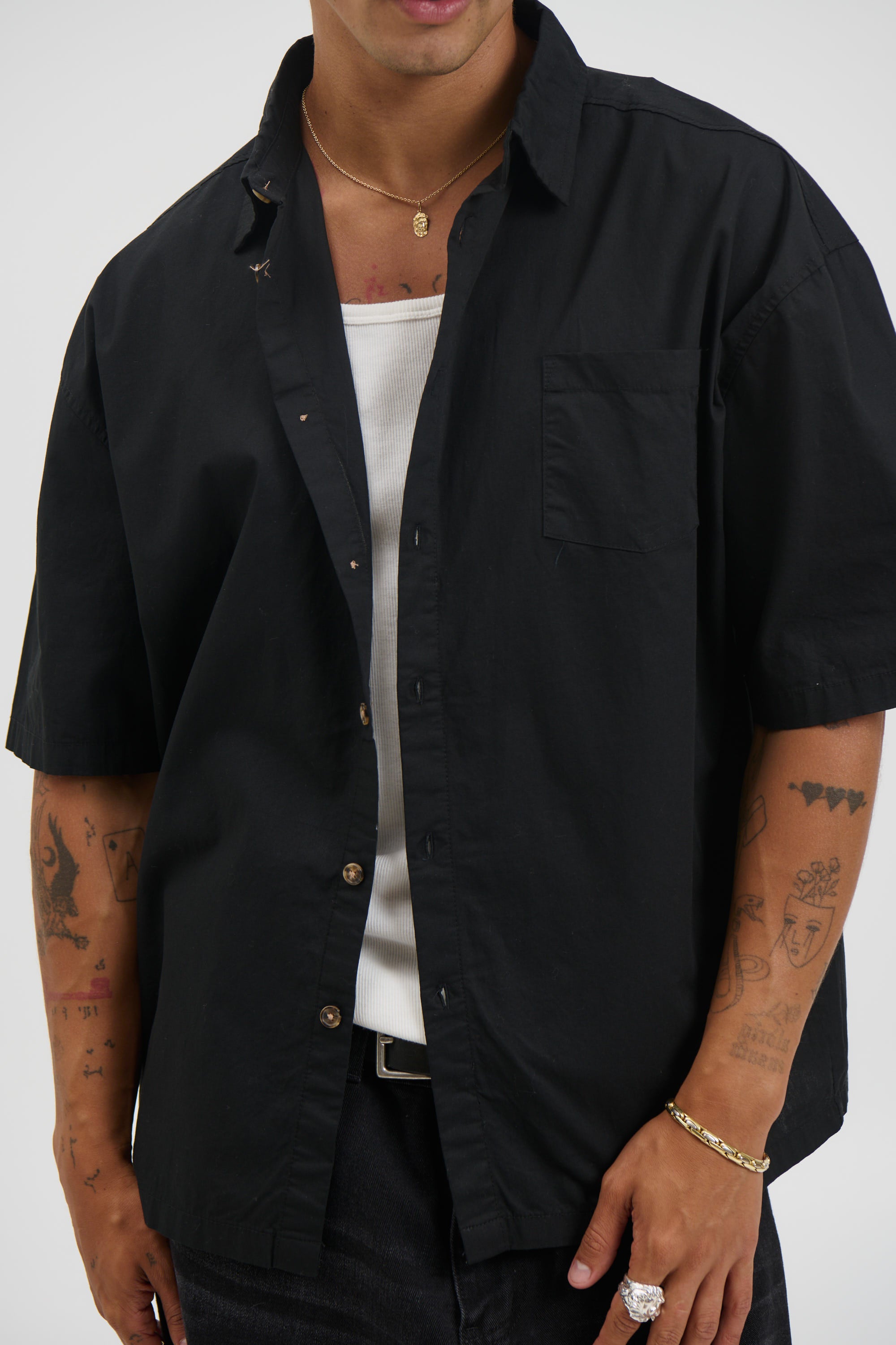 Nathaniel Drop Shirt Solid Black