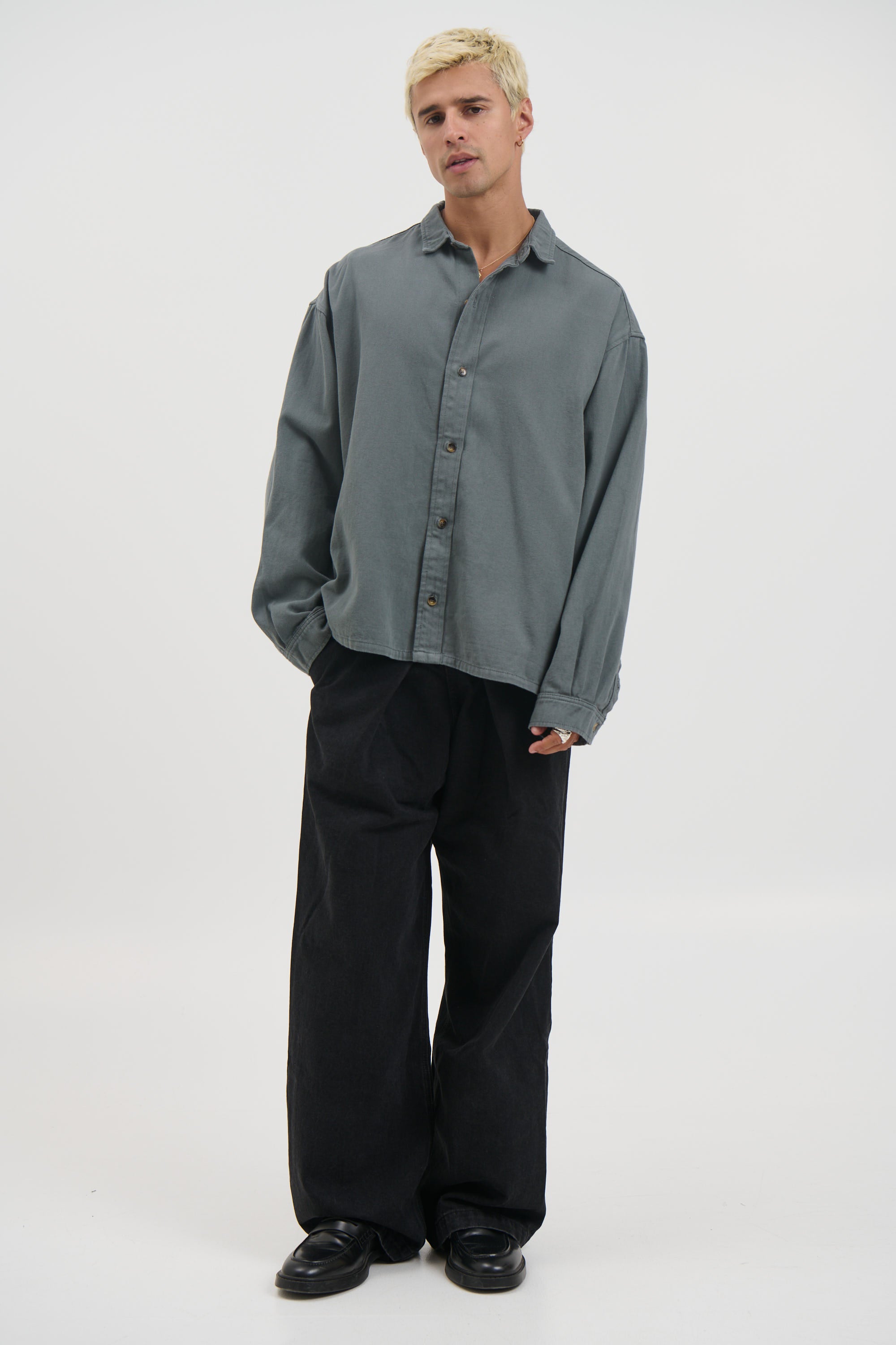 Phillip Washed Cotton Overshirt Grey