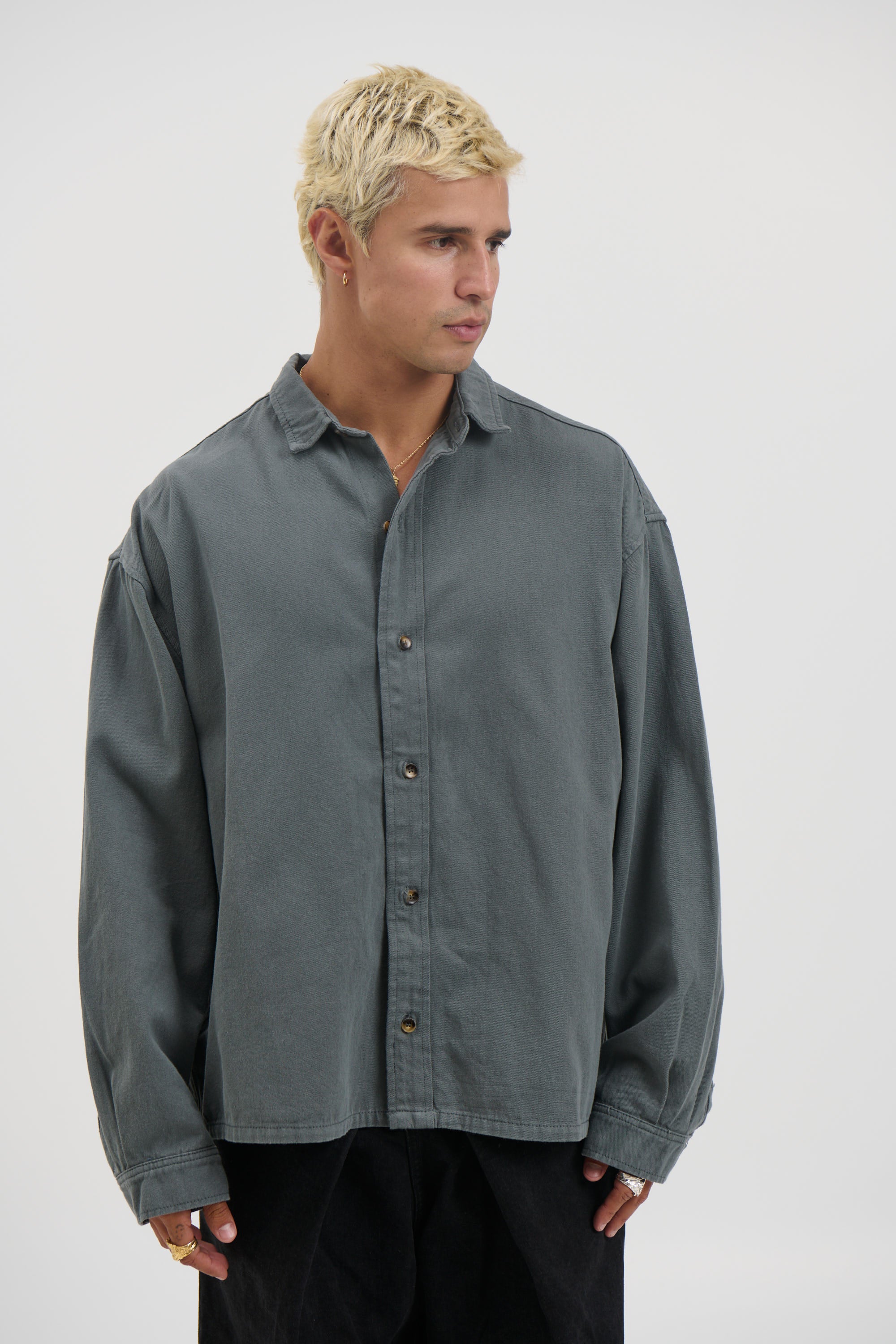 Phillip Washed Cotton Overshirt Grey