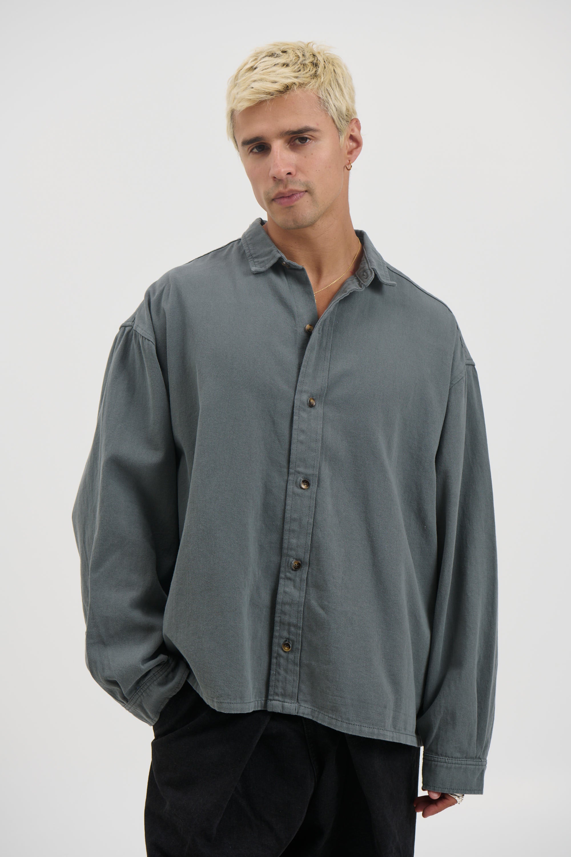 Phillip Washed Cotton Overshirt Grey
