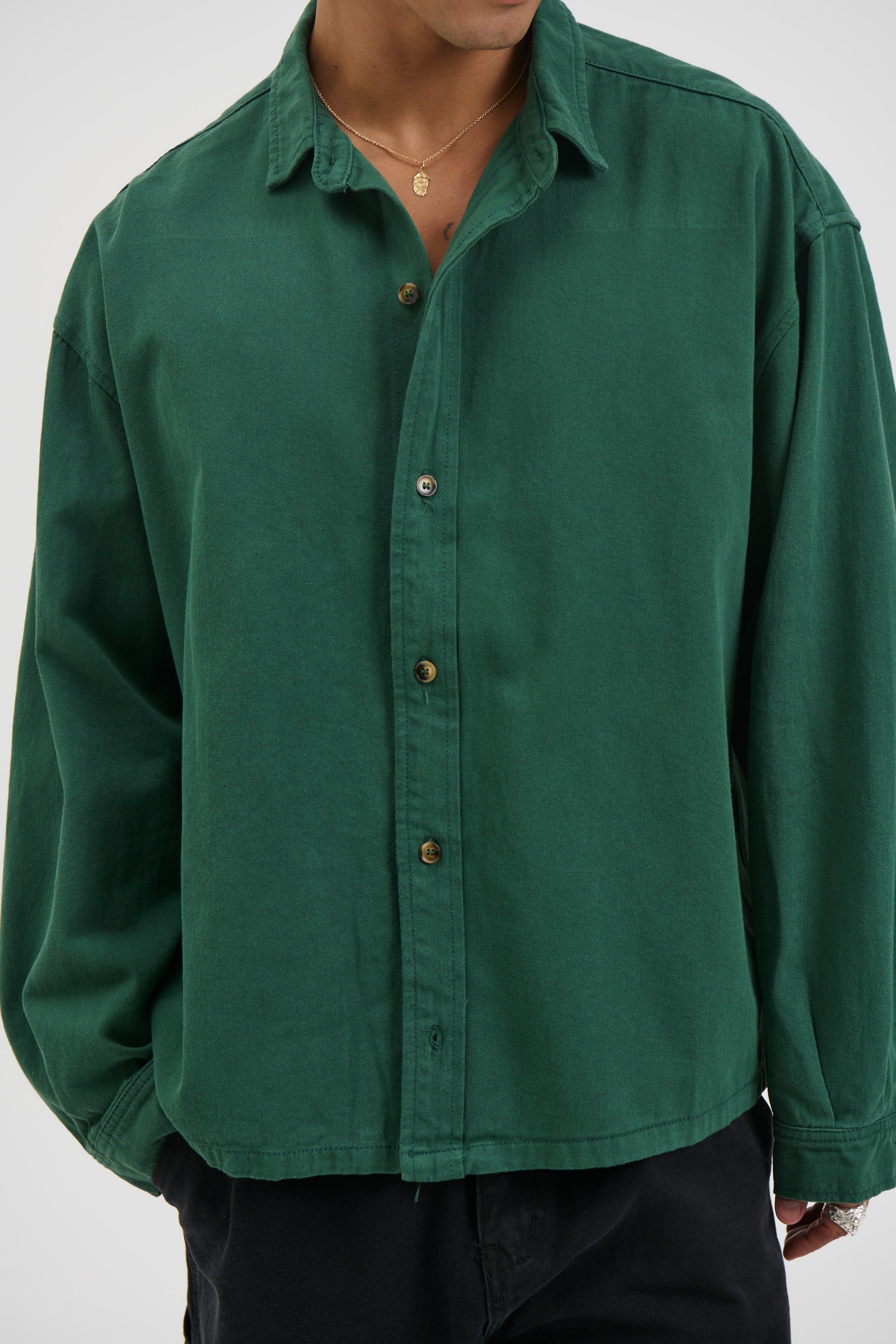 Phillip Washed Cotton Overshirt Green
