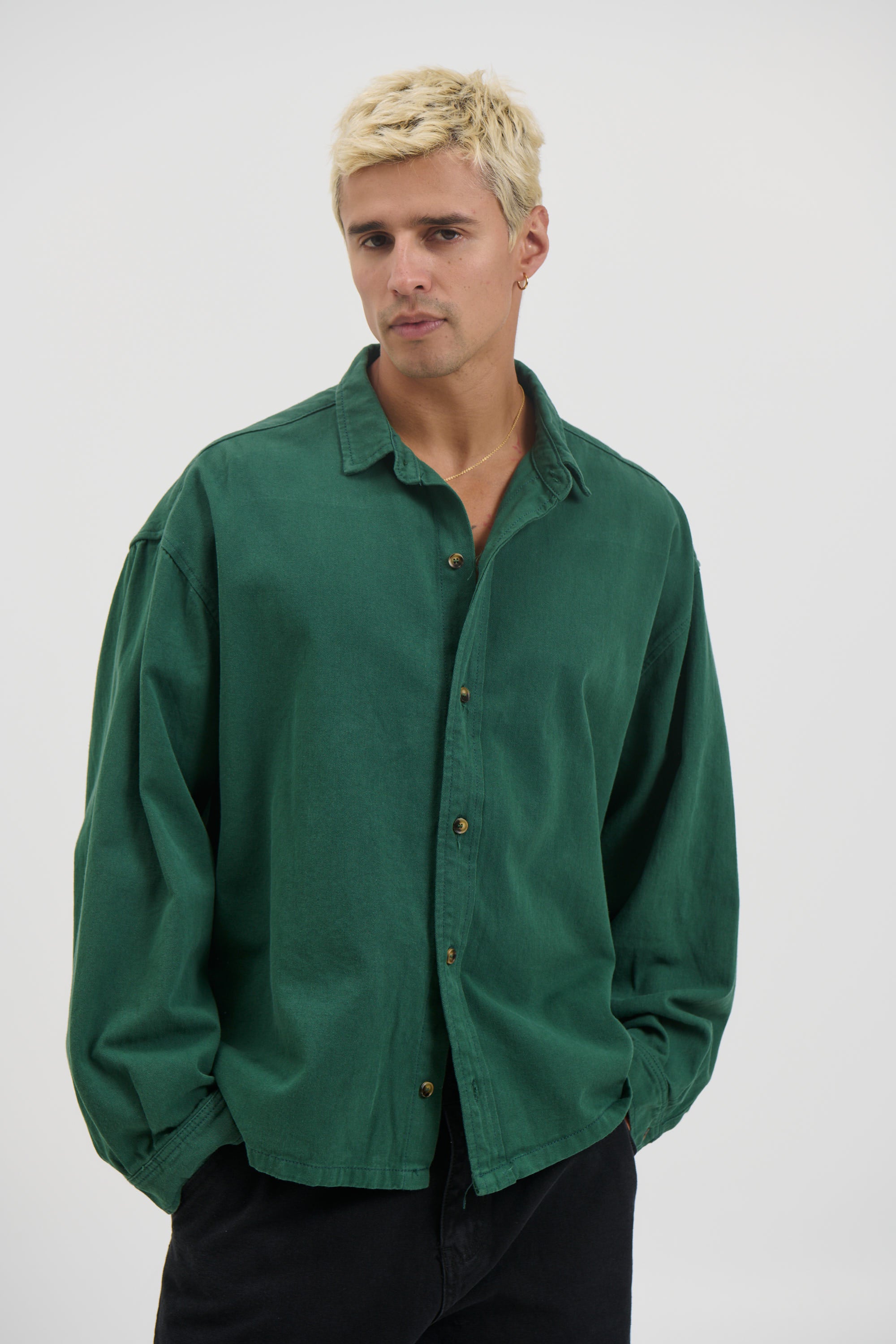 Phillip Washed Cotton Overshirt Green