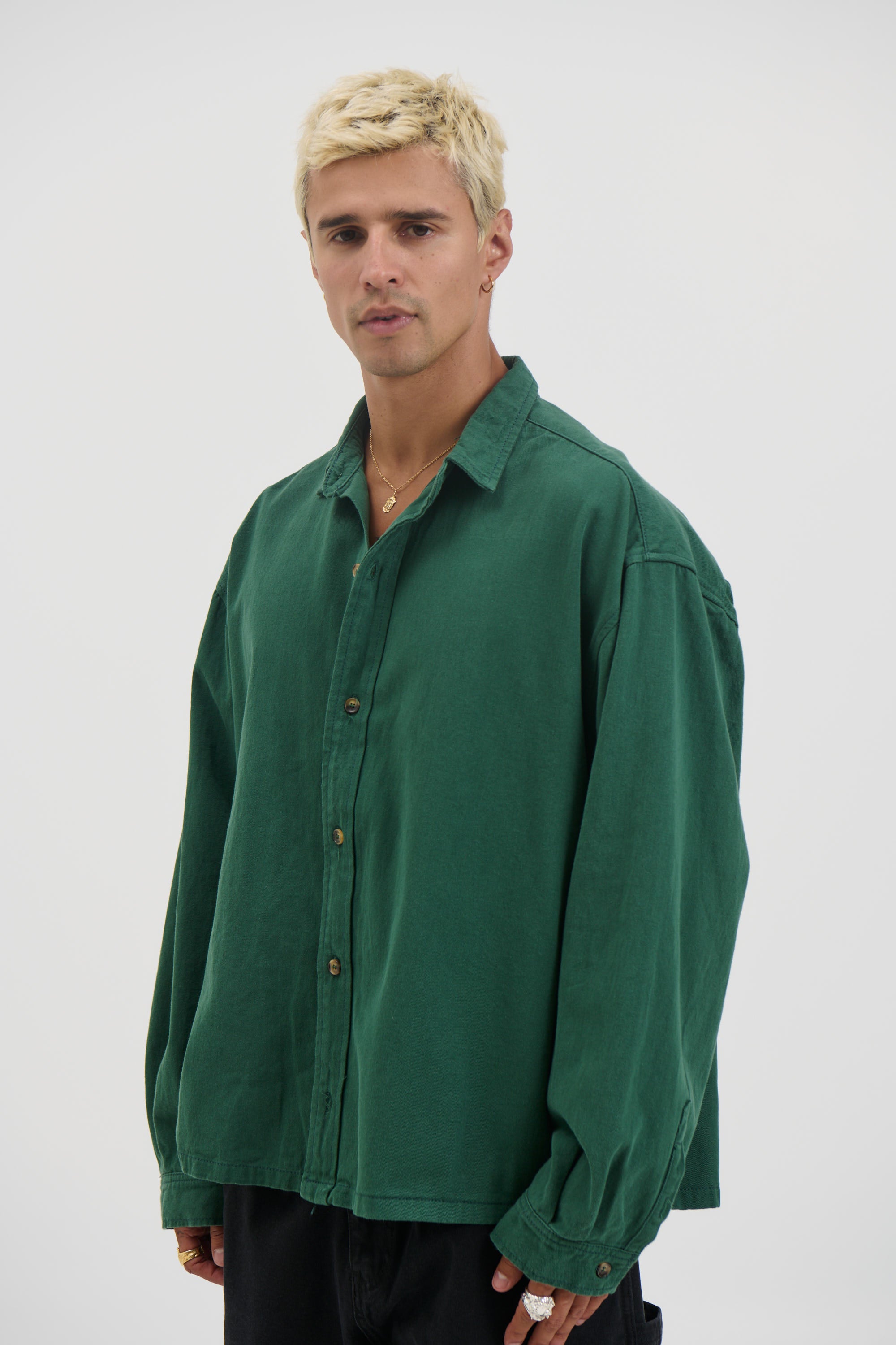Phillip Washed Cotton Overshirt Green