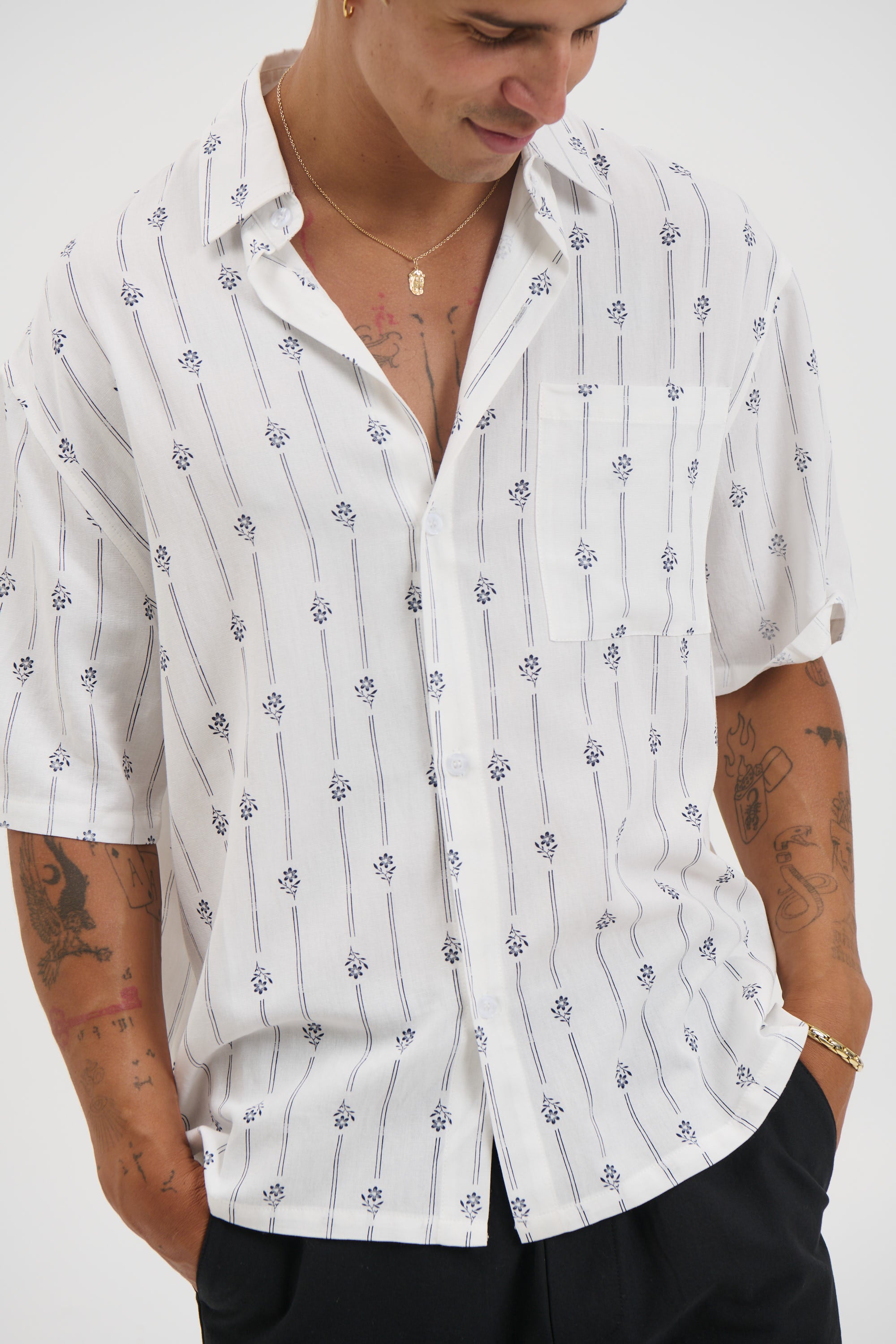 Jayden Stripe Floral Shirt White