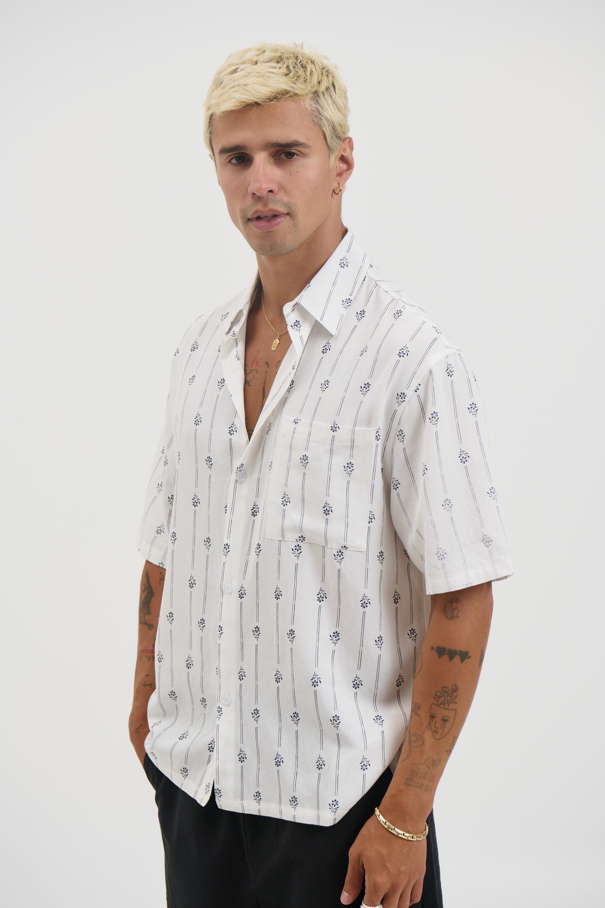 Jayden Stripe Floral Shirt White