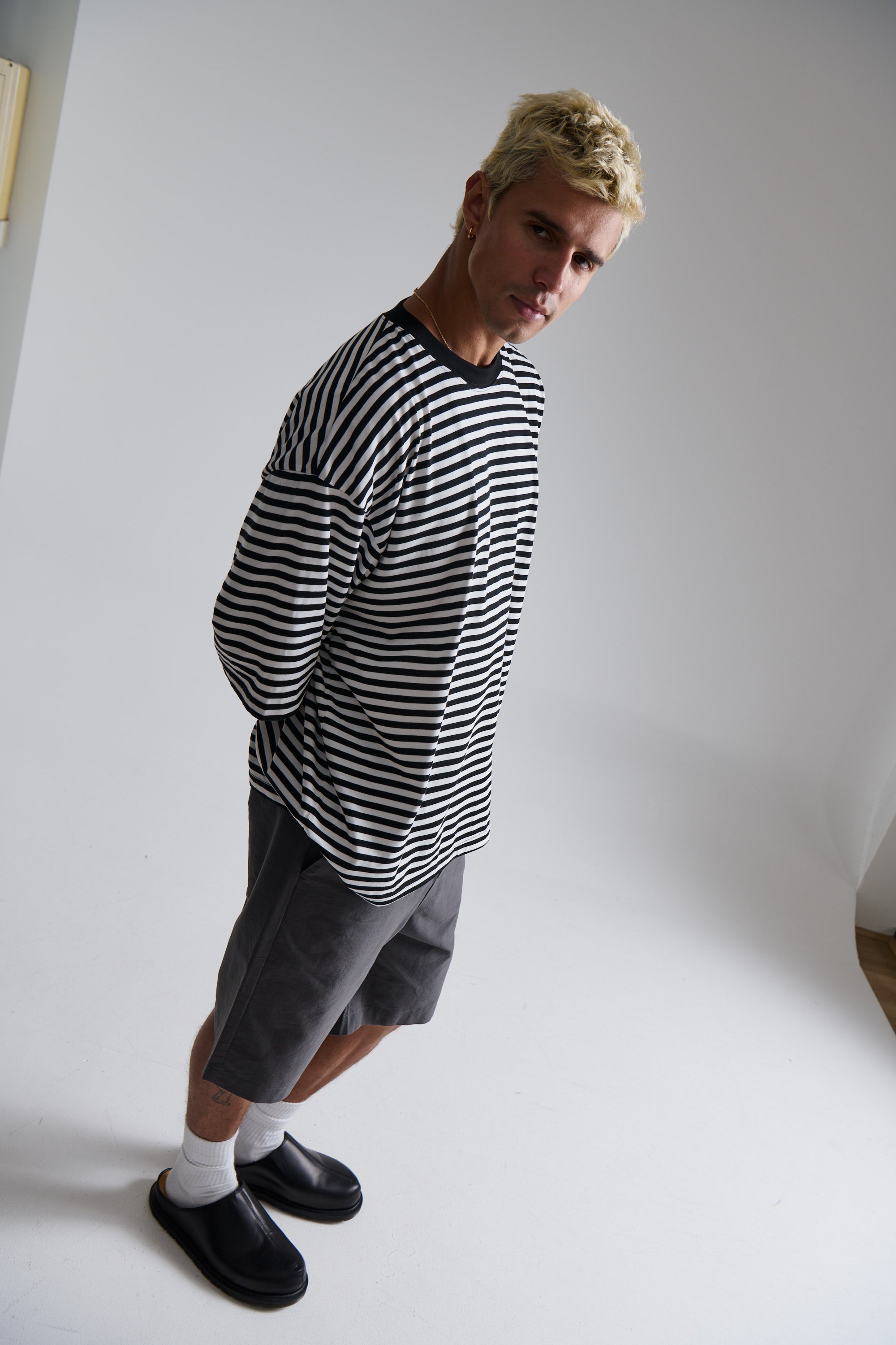 Lesley Stripe Crew Tee Black