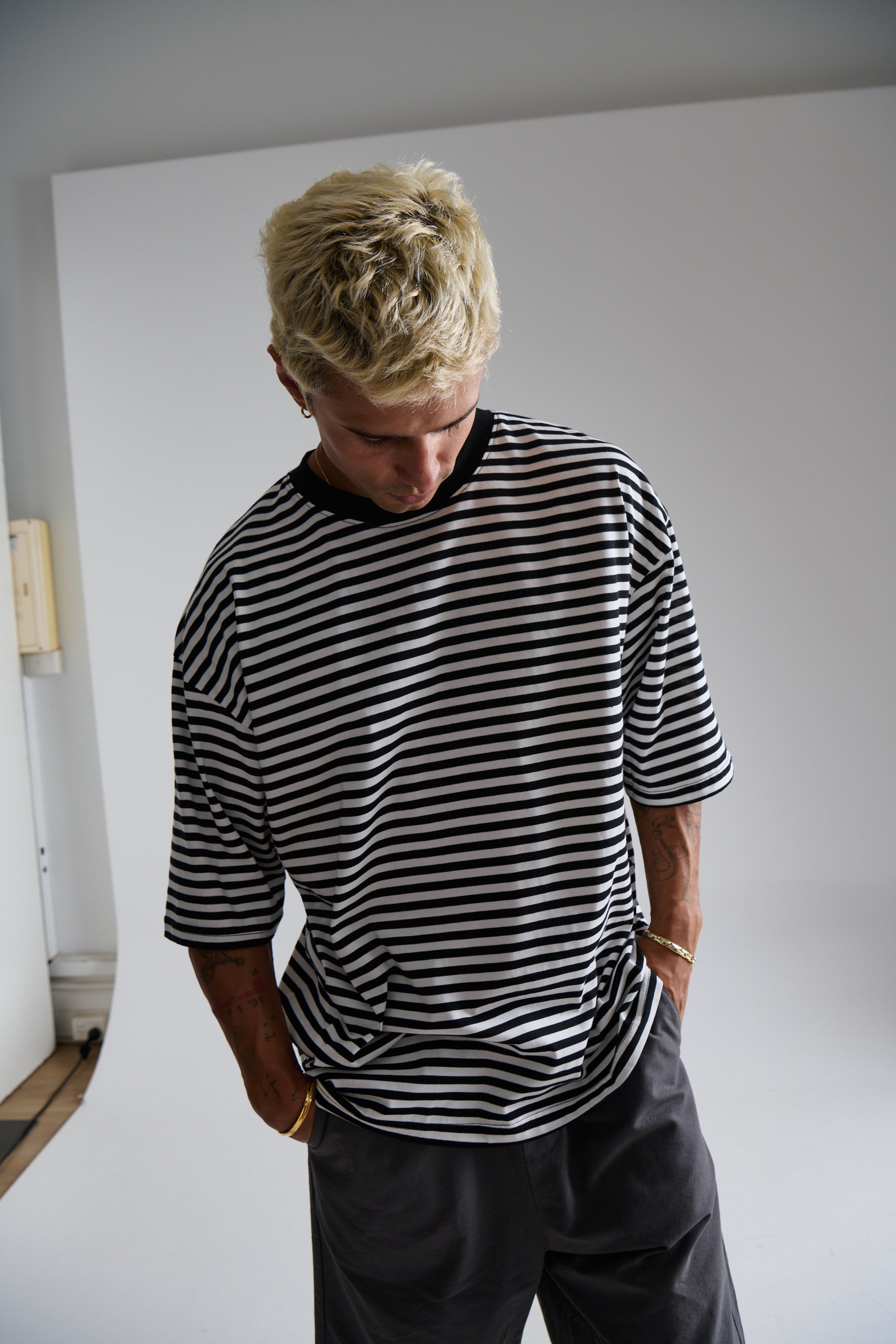 Lesley Stripe Crew Tee Black