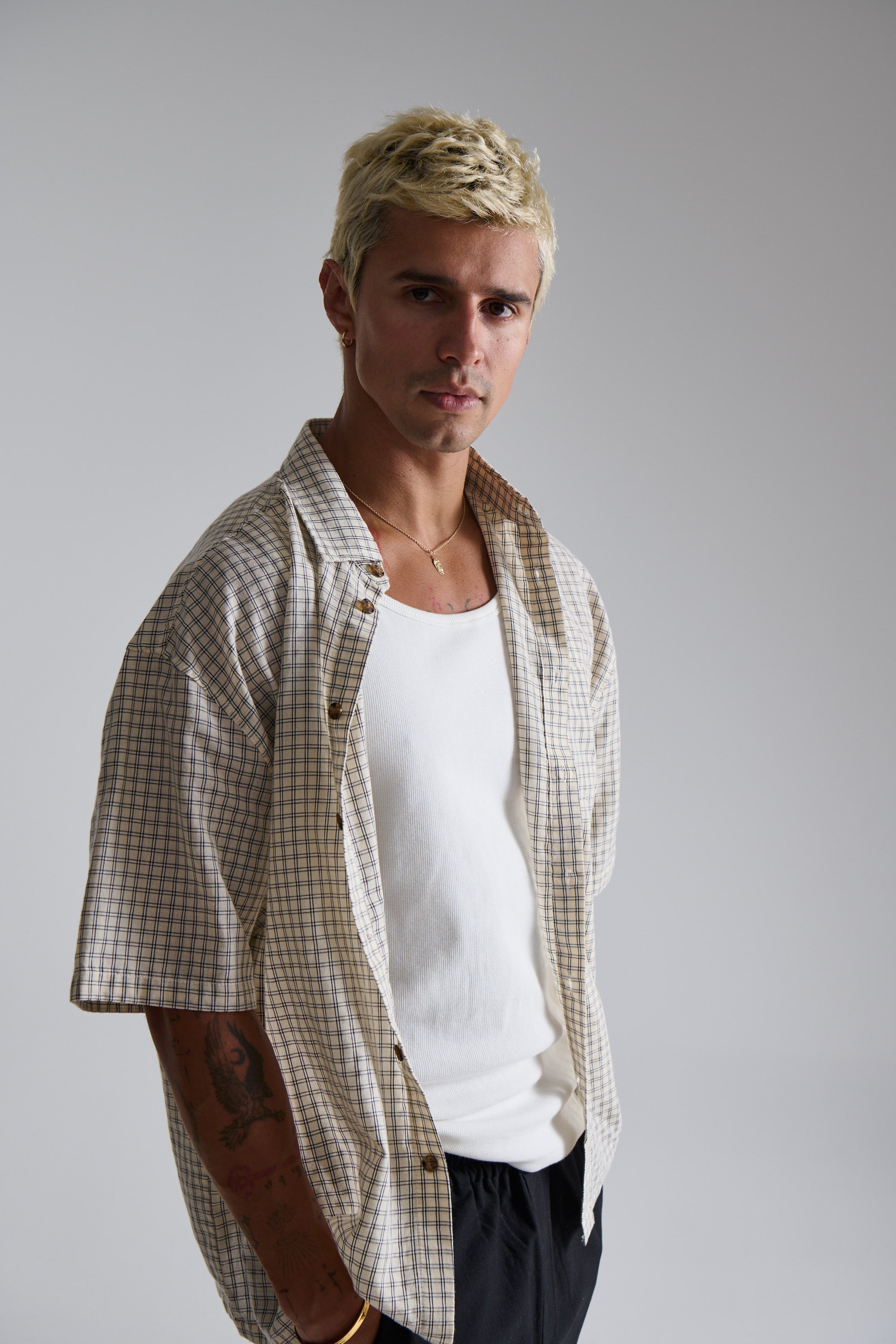 Nathaniel Drop Shirt Check Ivory