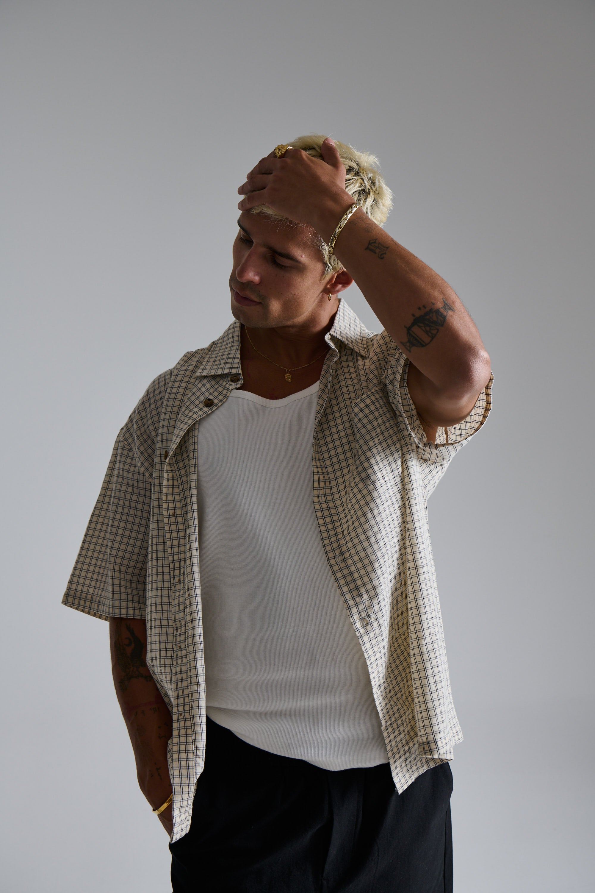 Nathaniel Drop Shirt Check Ivory