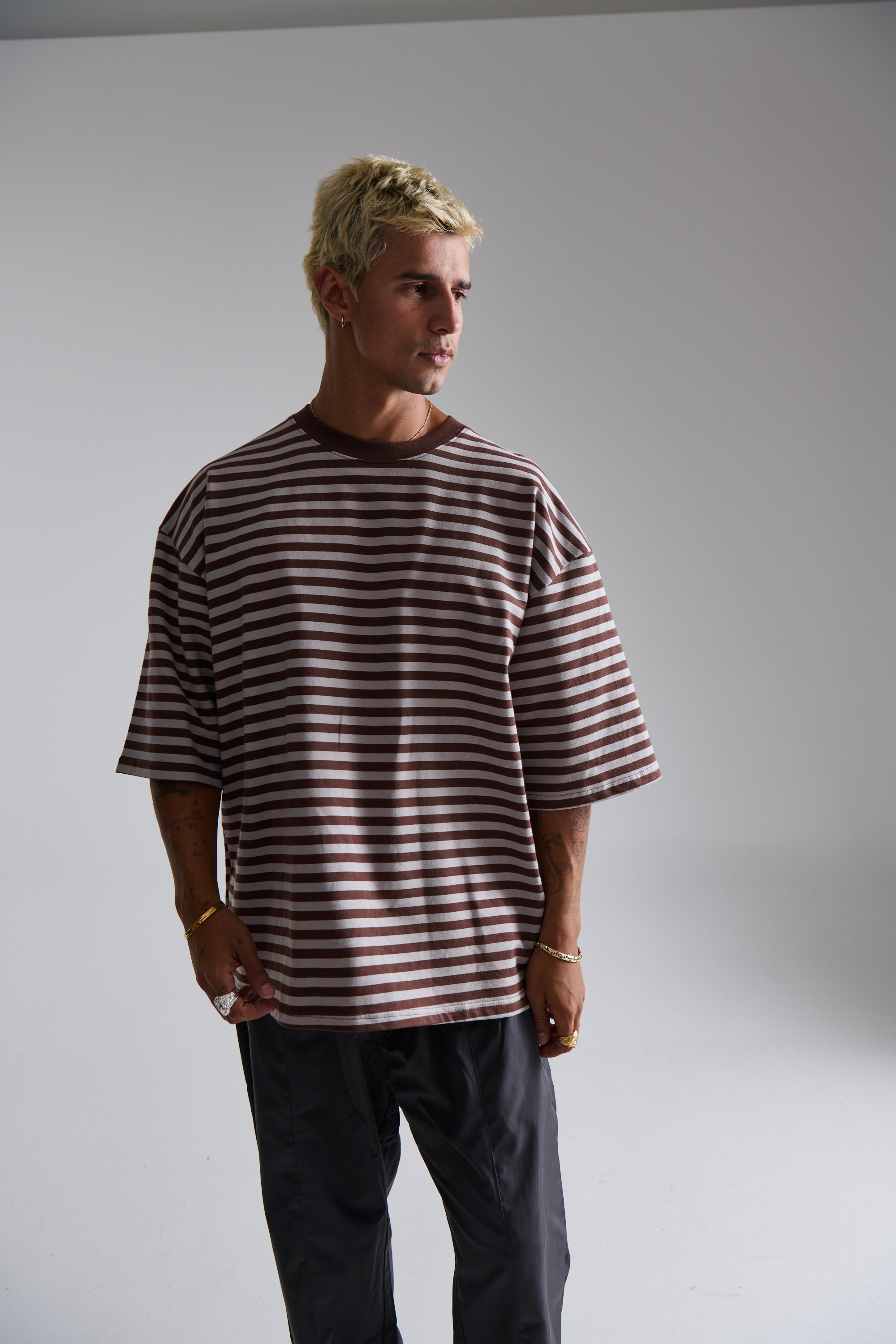 Lesley Stripe Crew Tee Choc