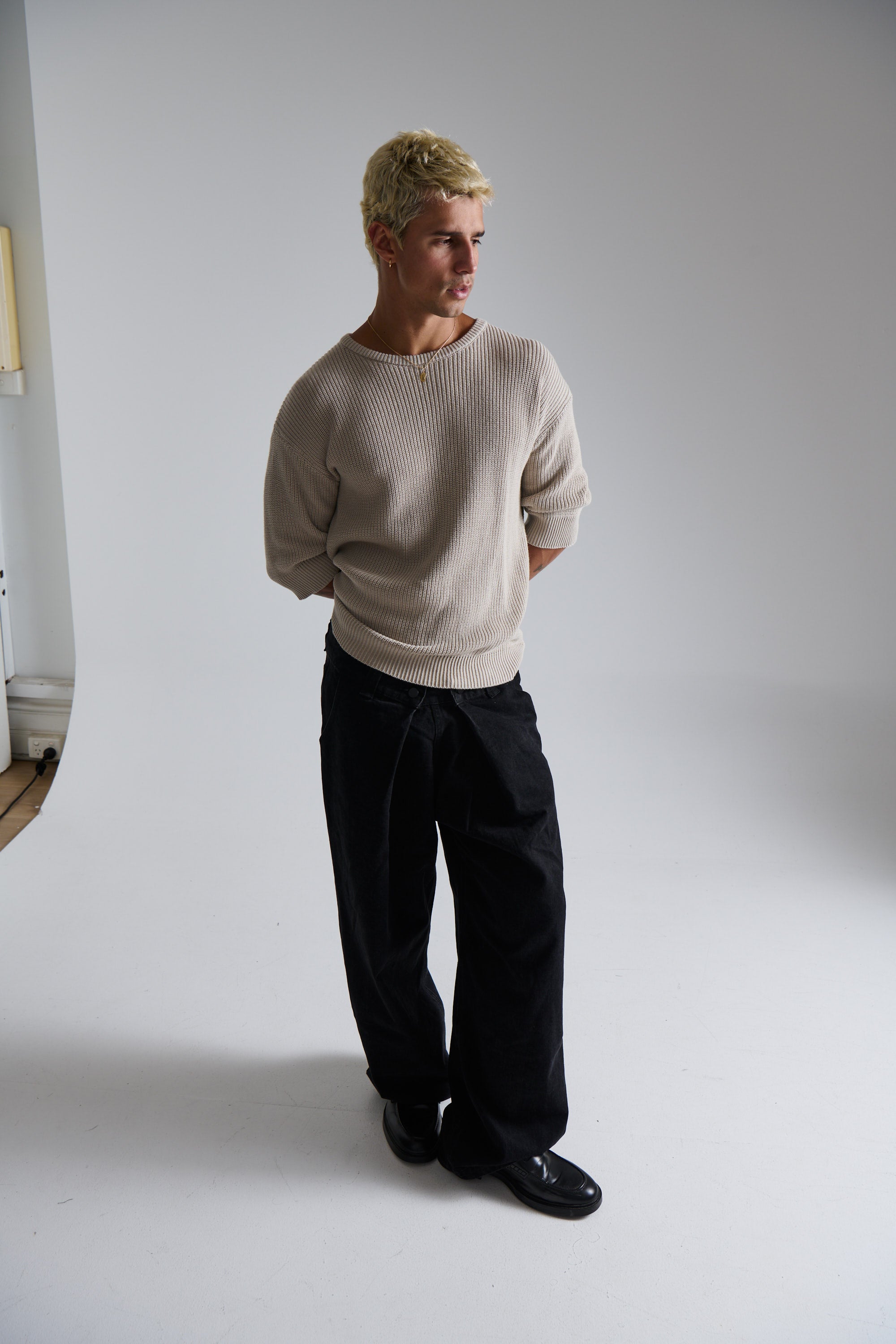 Drop Sleeve Knitted Tee Stone