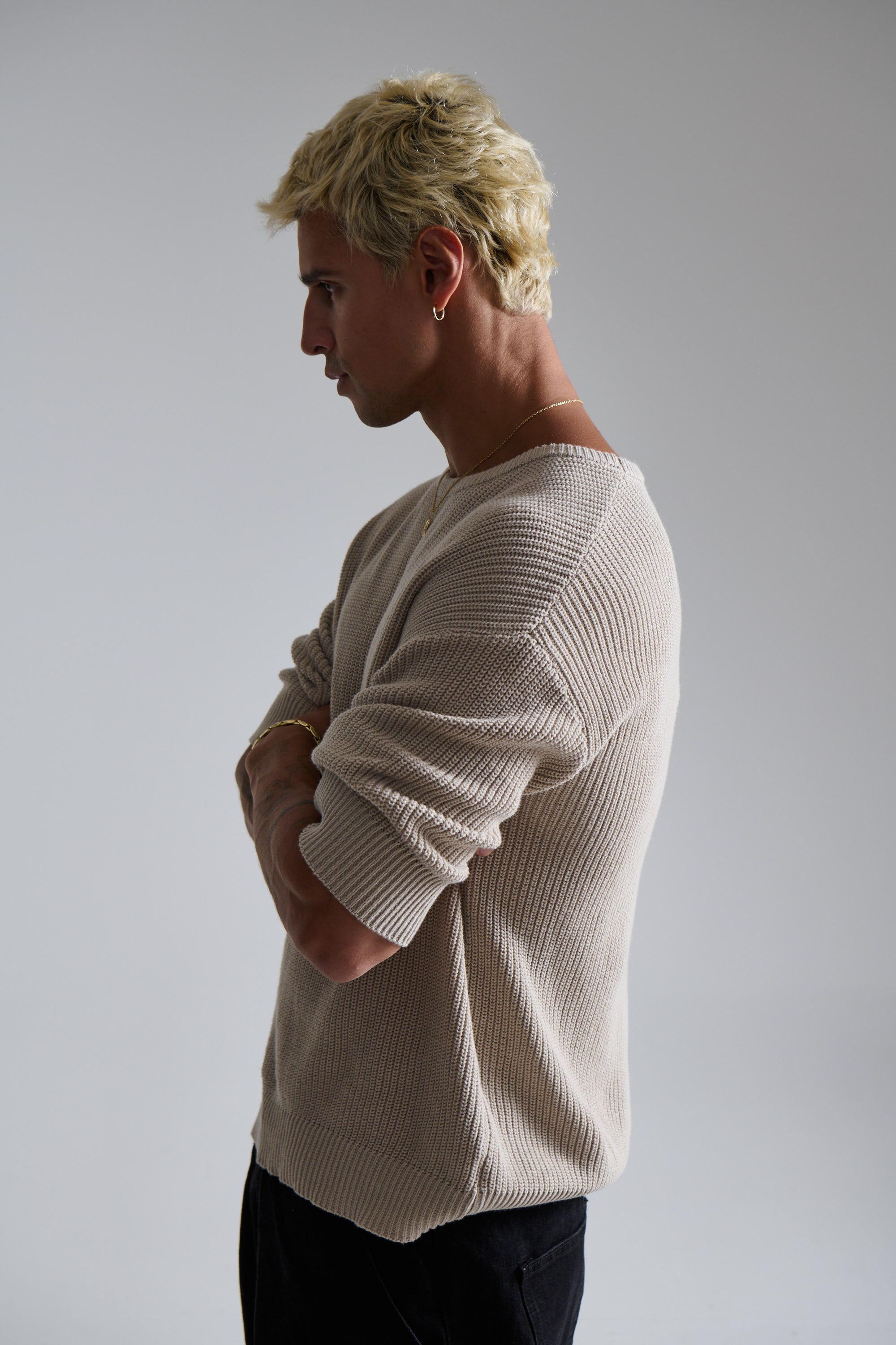 Drop Sleeve Knitted Tee Stone