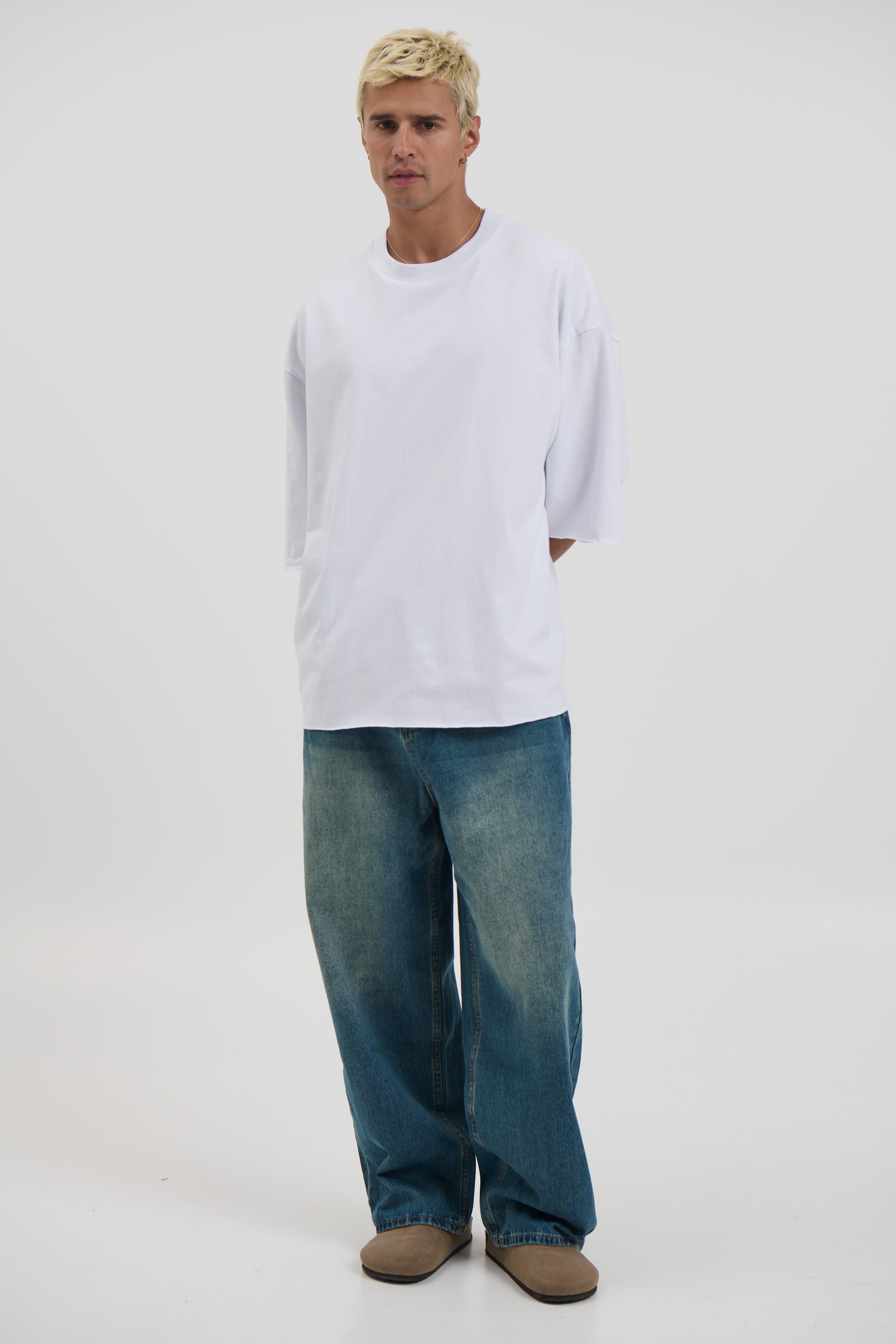 Raw Hem Crew Neck Tee White