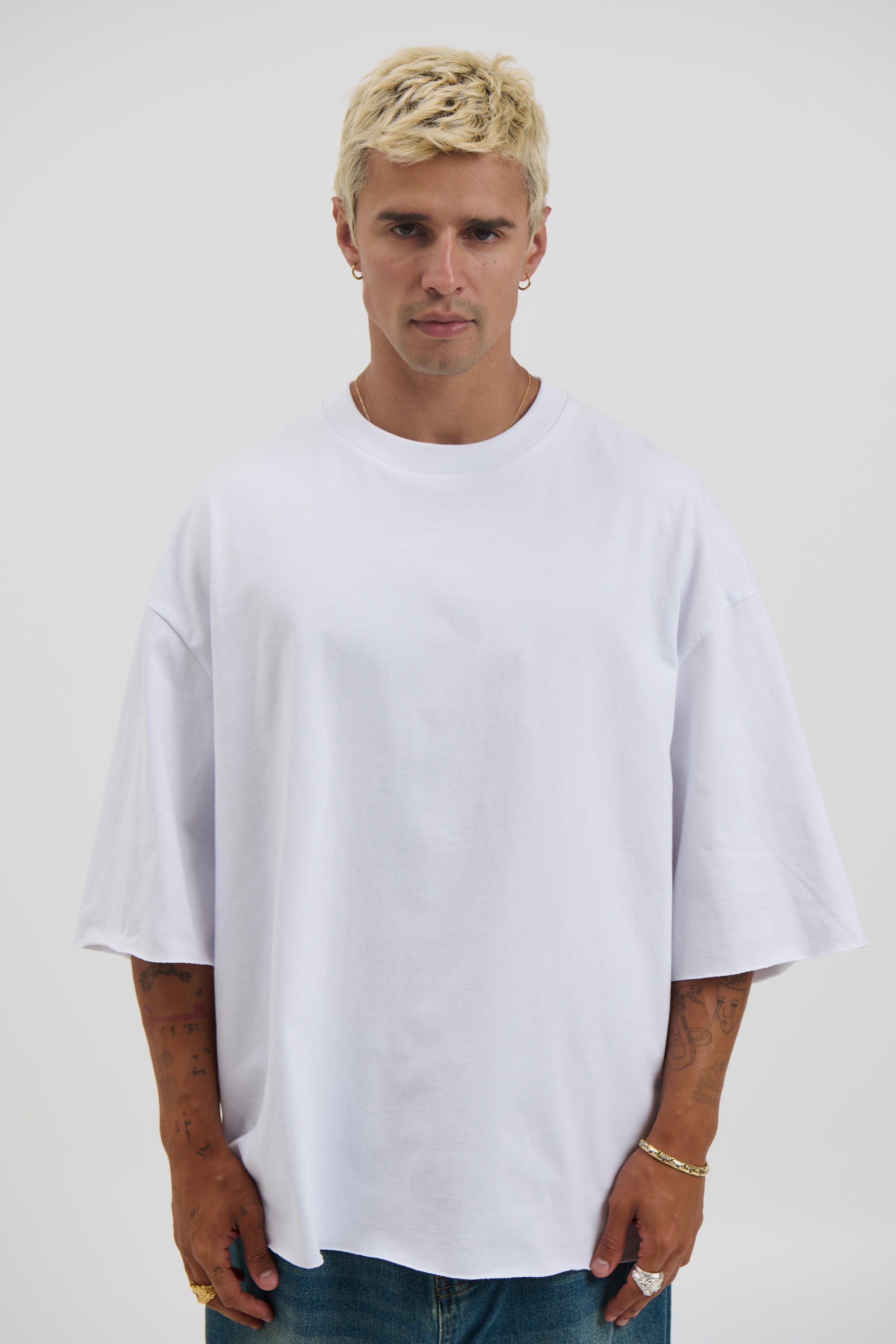 Raw Hem Crew Neck Tee White