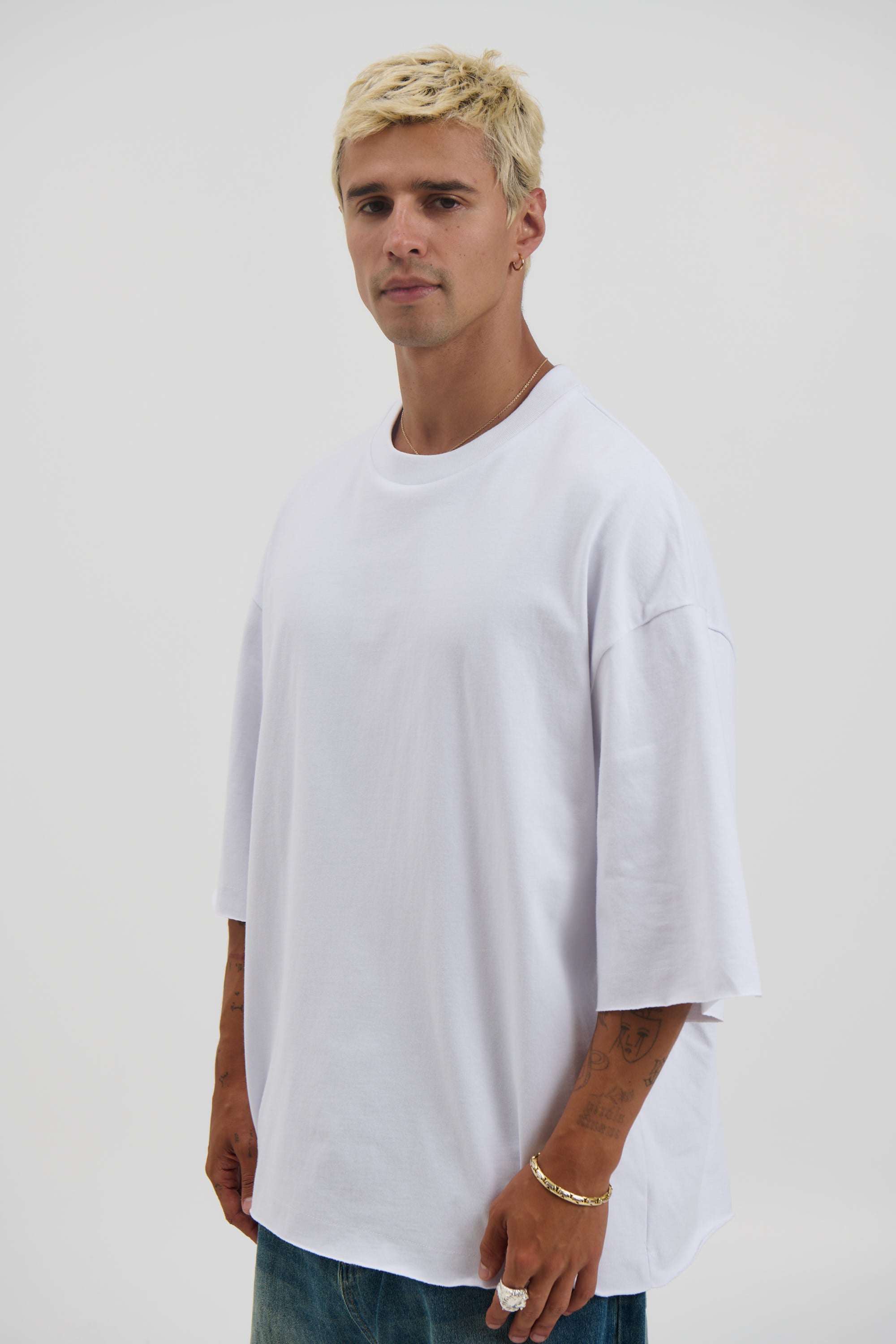 Raw Hem Crew Neck Tee White