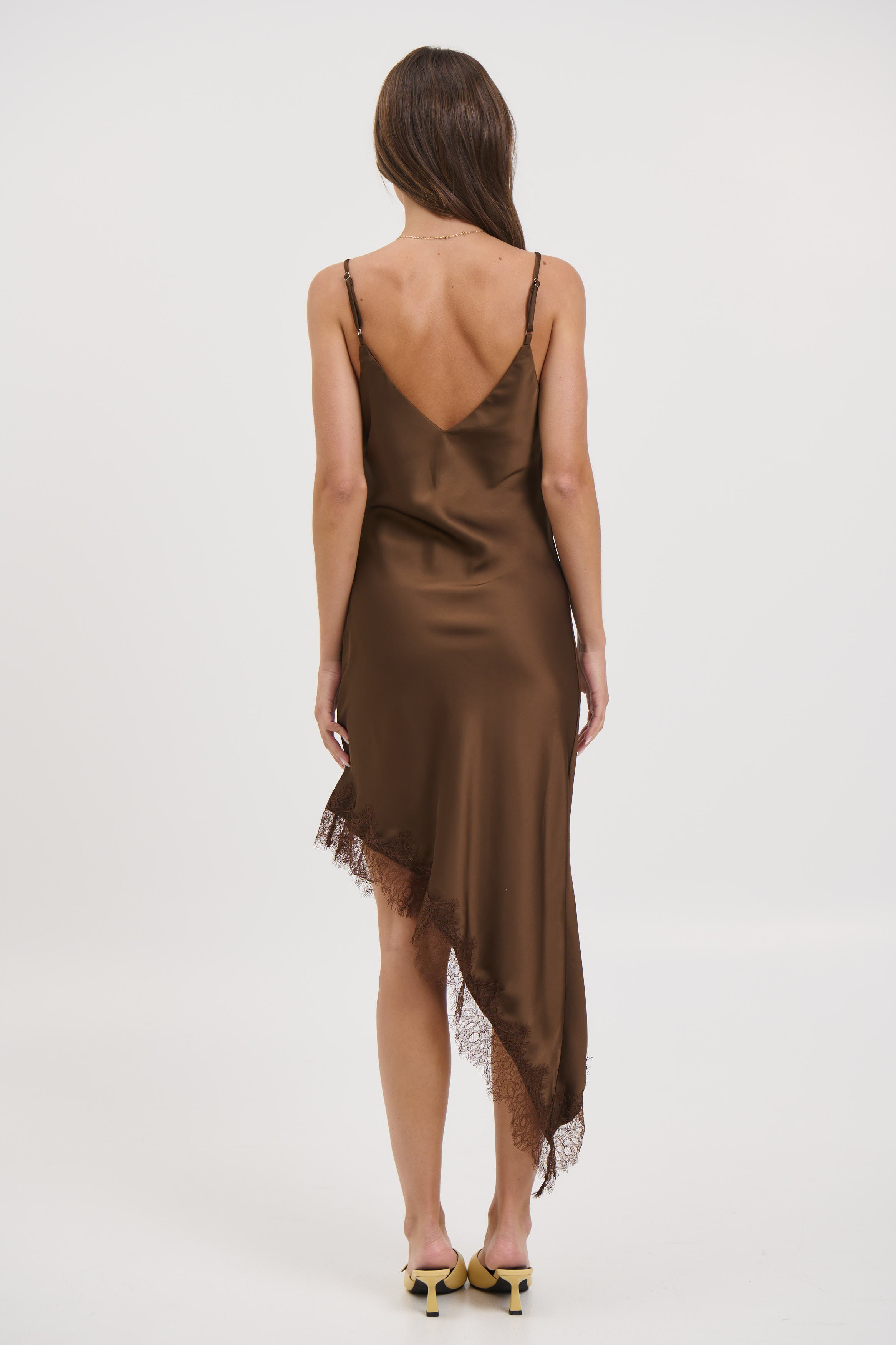 Margot Satin Lace Dress Chocolate