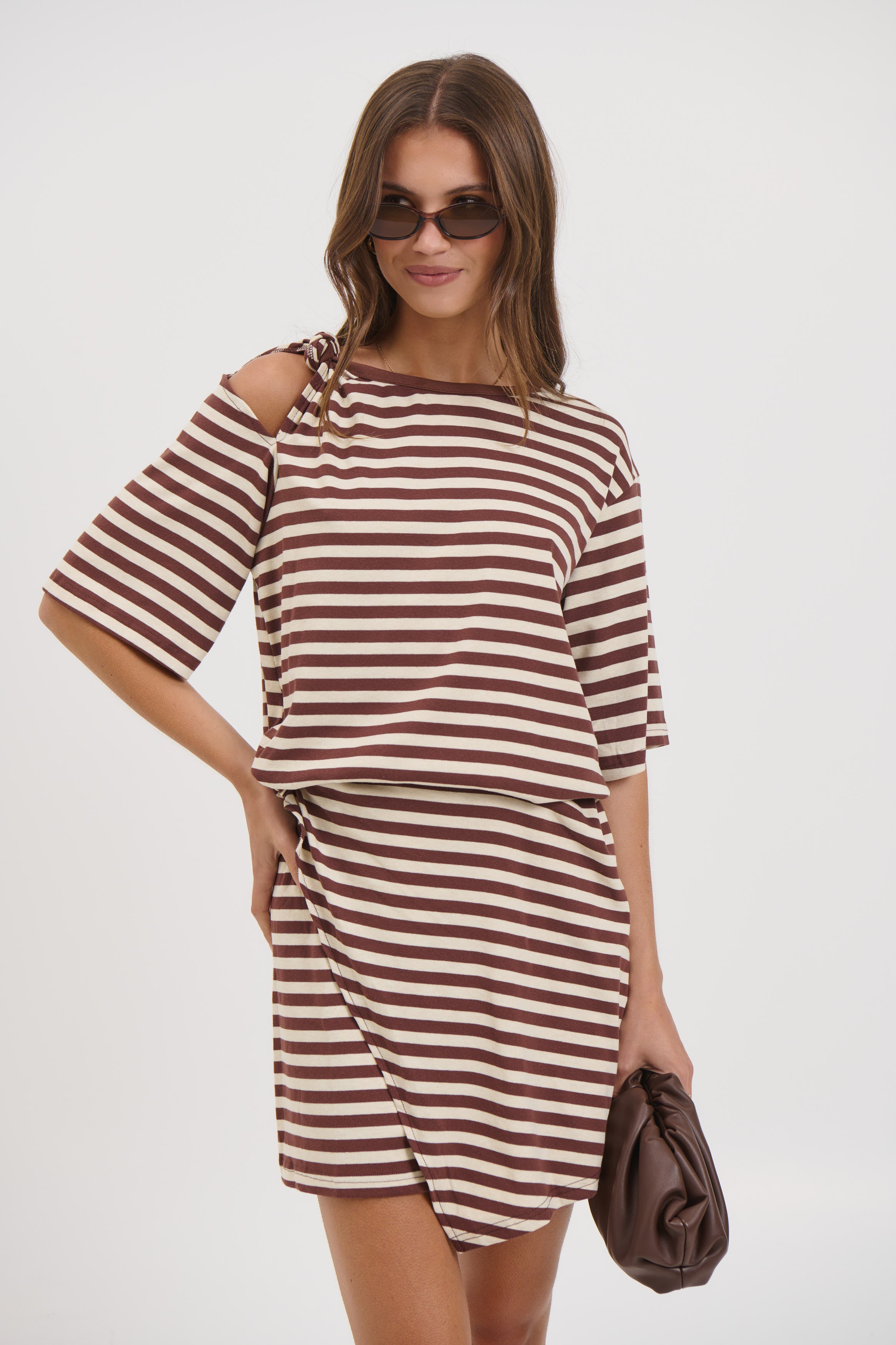 Anastasia Tee Dress Chocolate Stripe