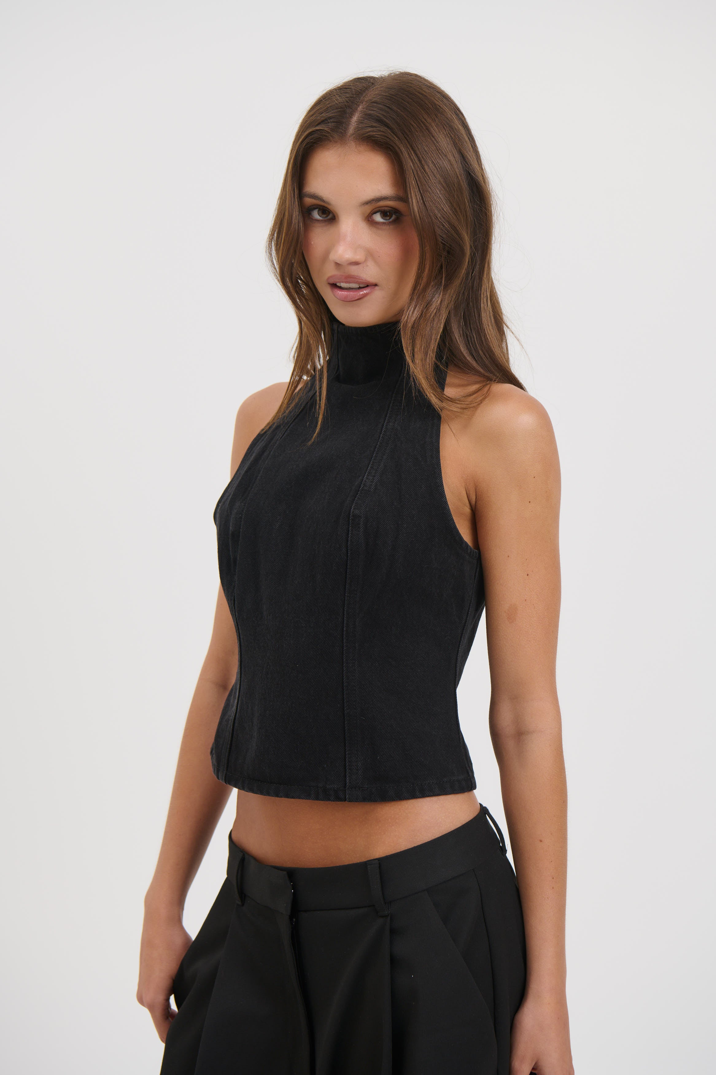 Thea Denim Turtleneck Backstage Black