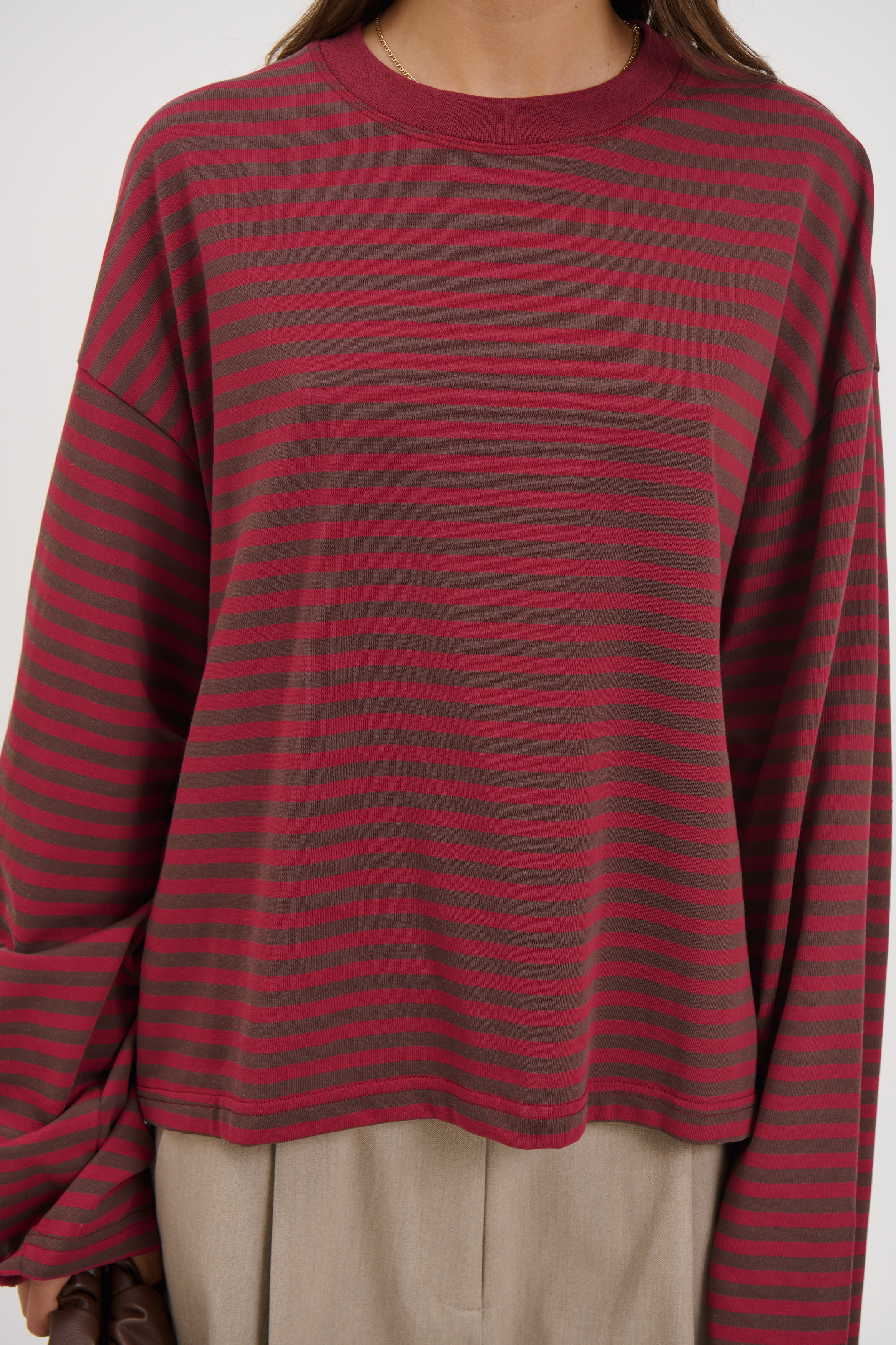 Bloom Long Sleeve Chocolate Wine Stripe