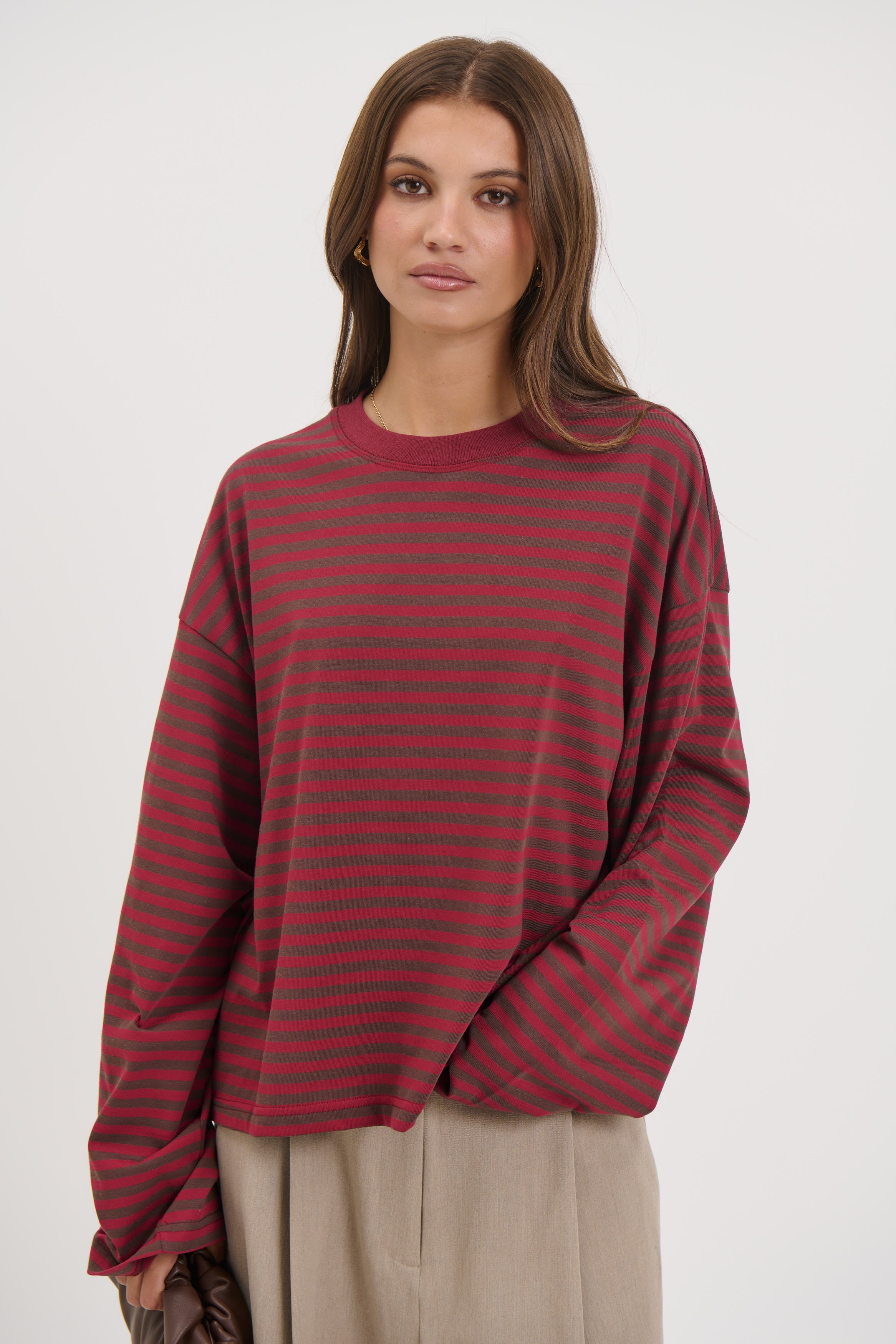 Bloom Long Sleeve Chocolate Wine Stripe
