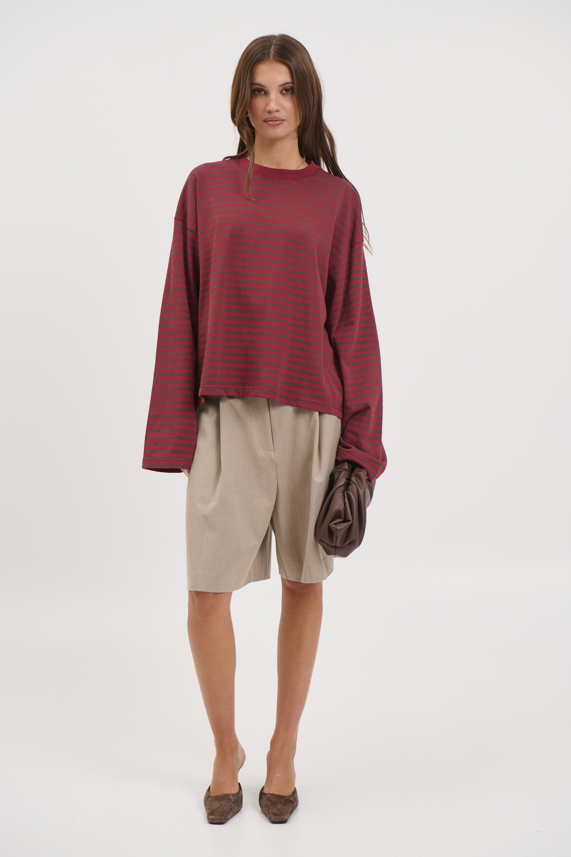 Bloom Long Sleeve Chocolate Wine Stripe