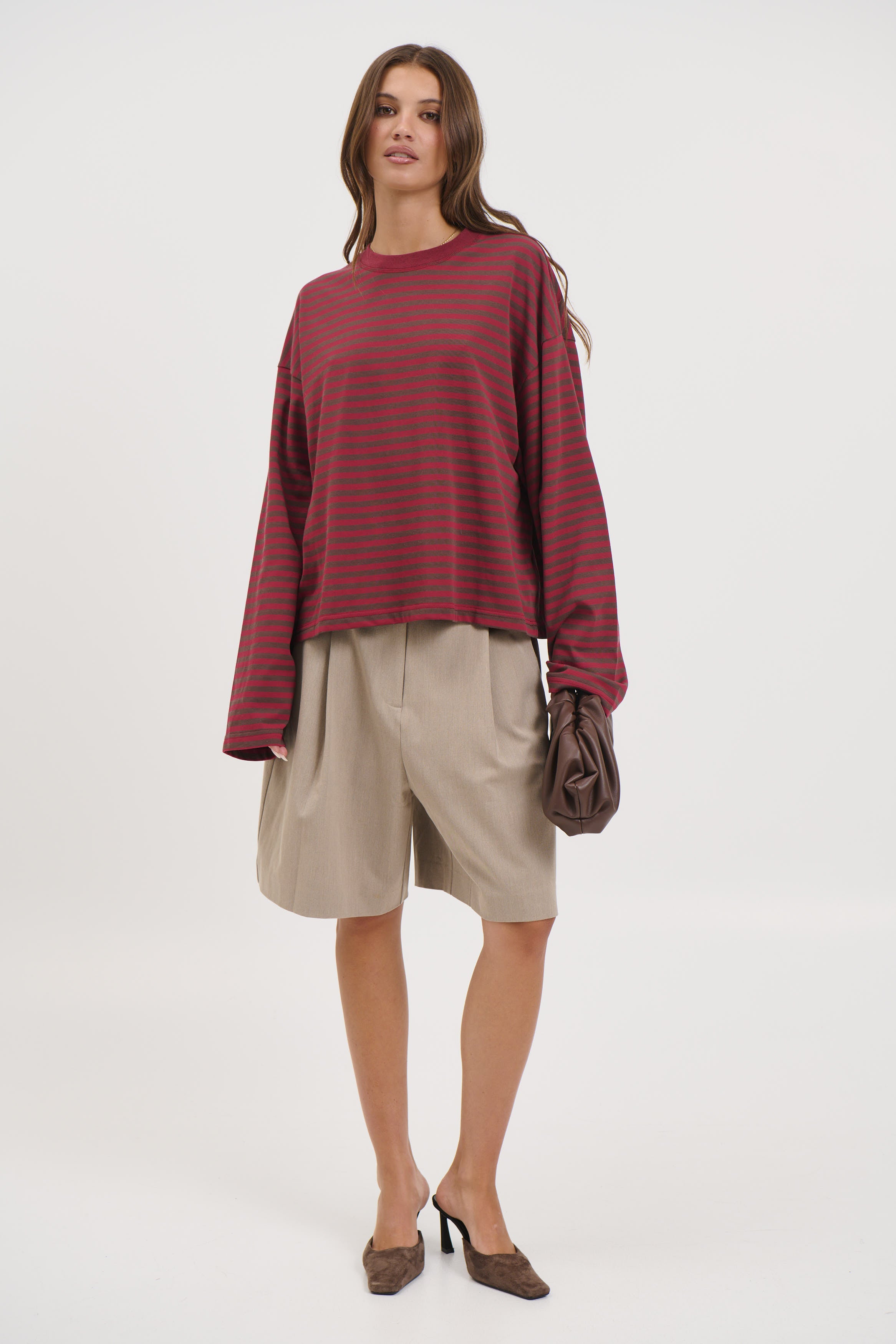 Bloom Long Sleeve Chocolate Wine Stripe