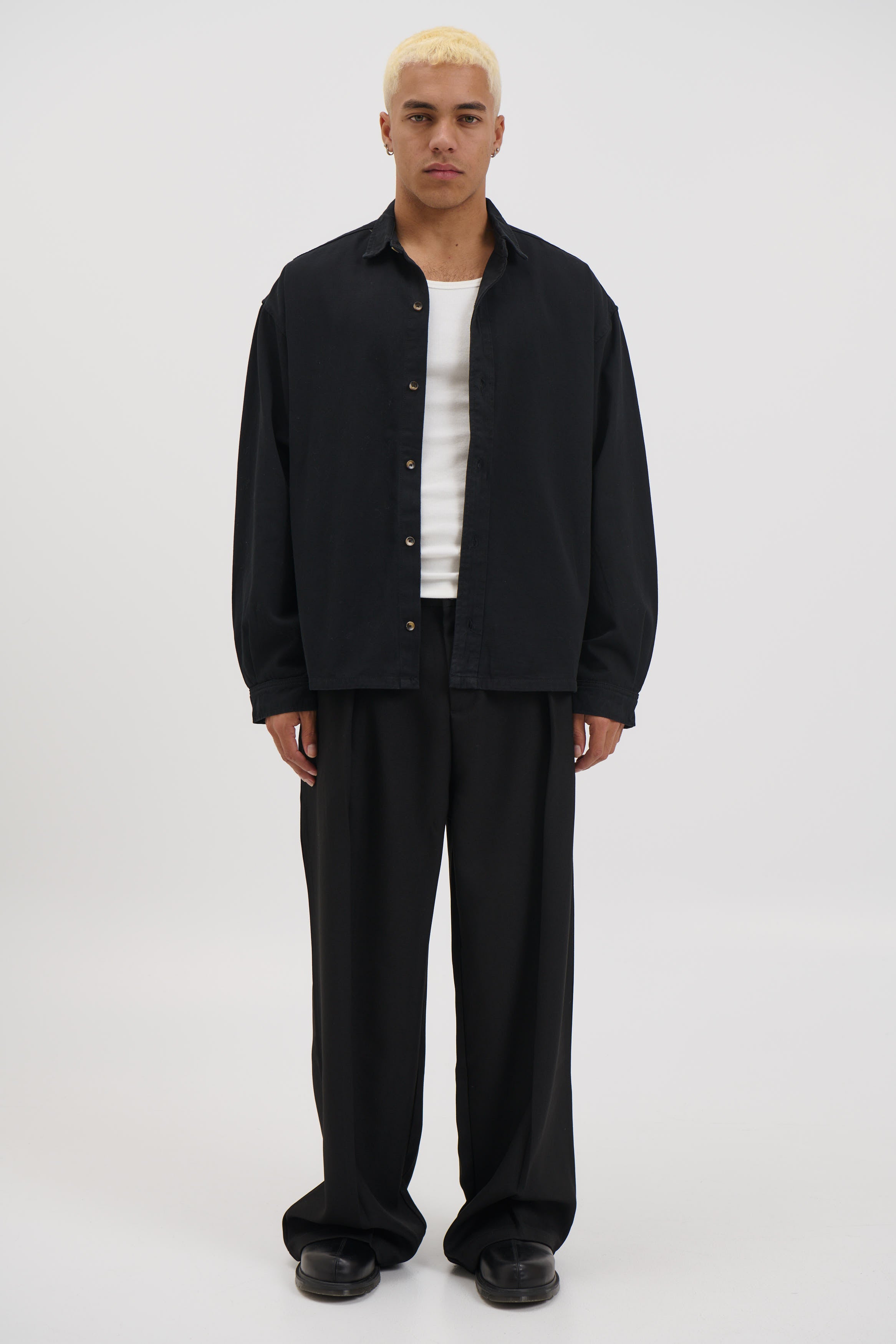 Phillip Washed Cotton Overshirt Black