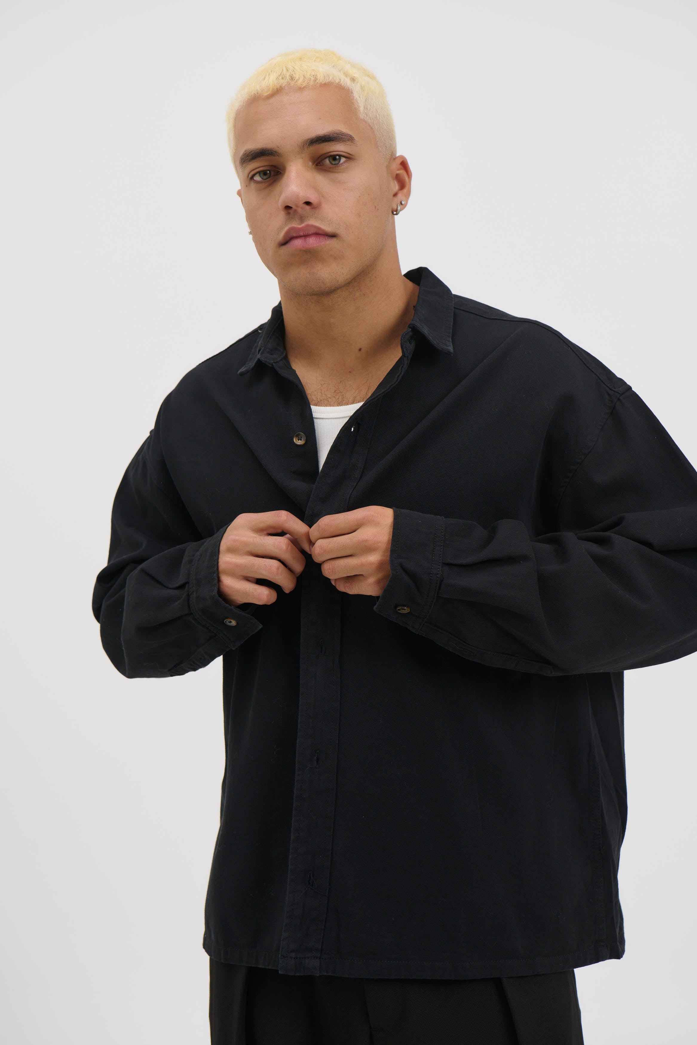 Phillip Washed Cotton Overshirt Black