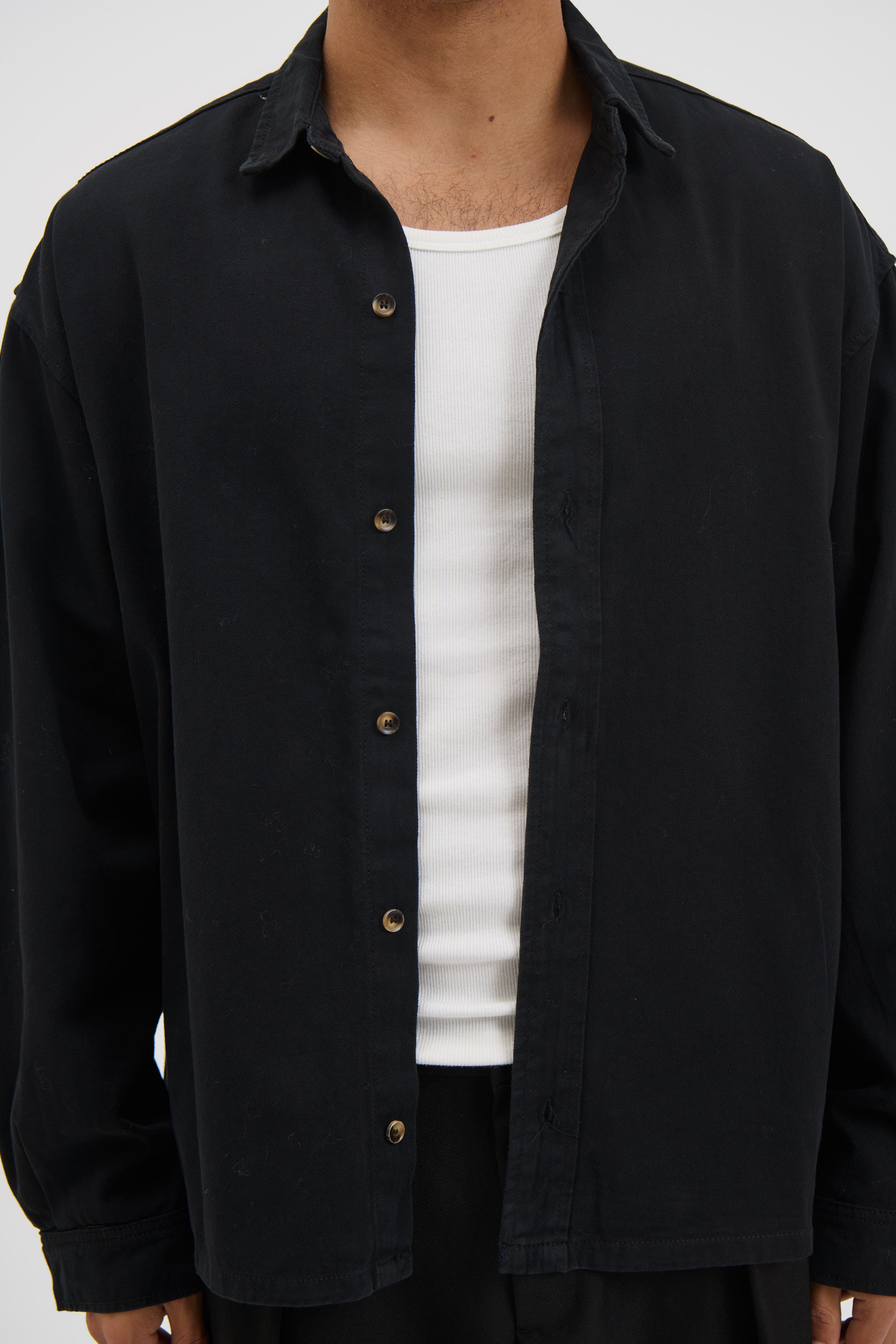 Phillip Washed Cotton Overshirt Black