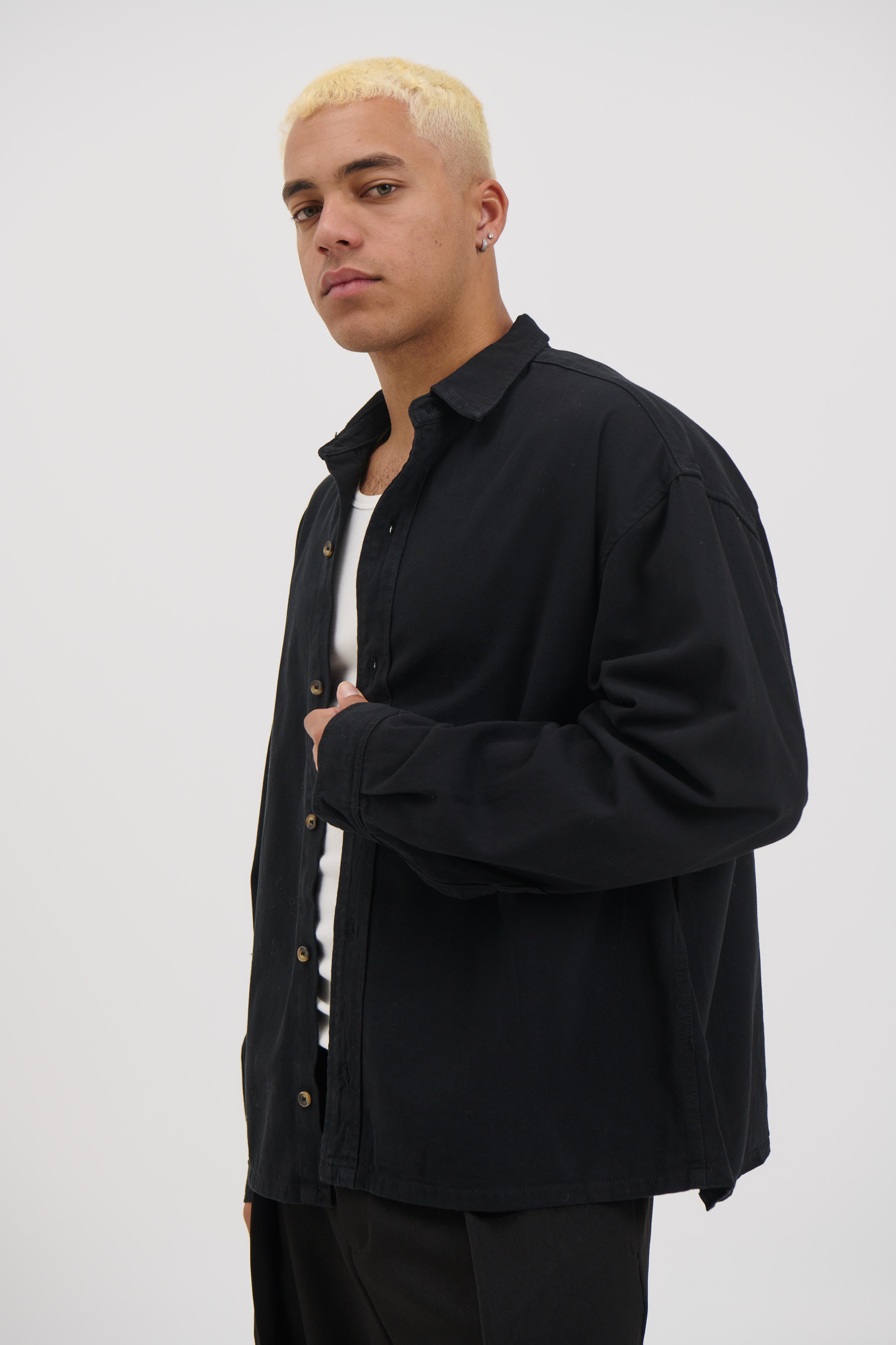 Phillip Washed Cotton Overshirt Black