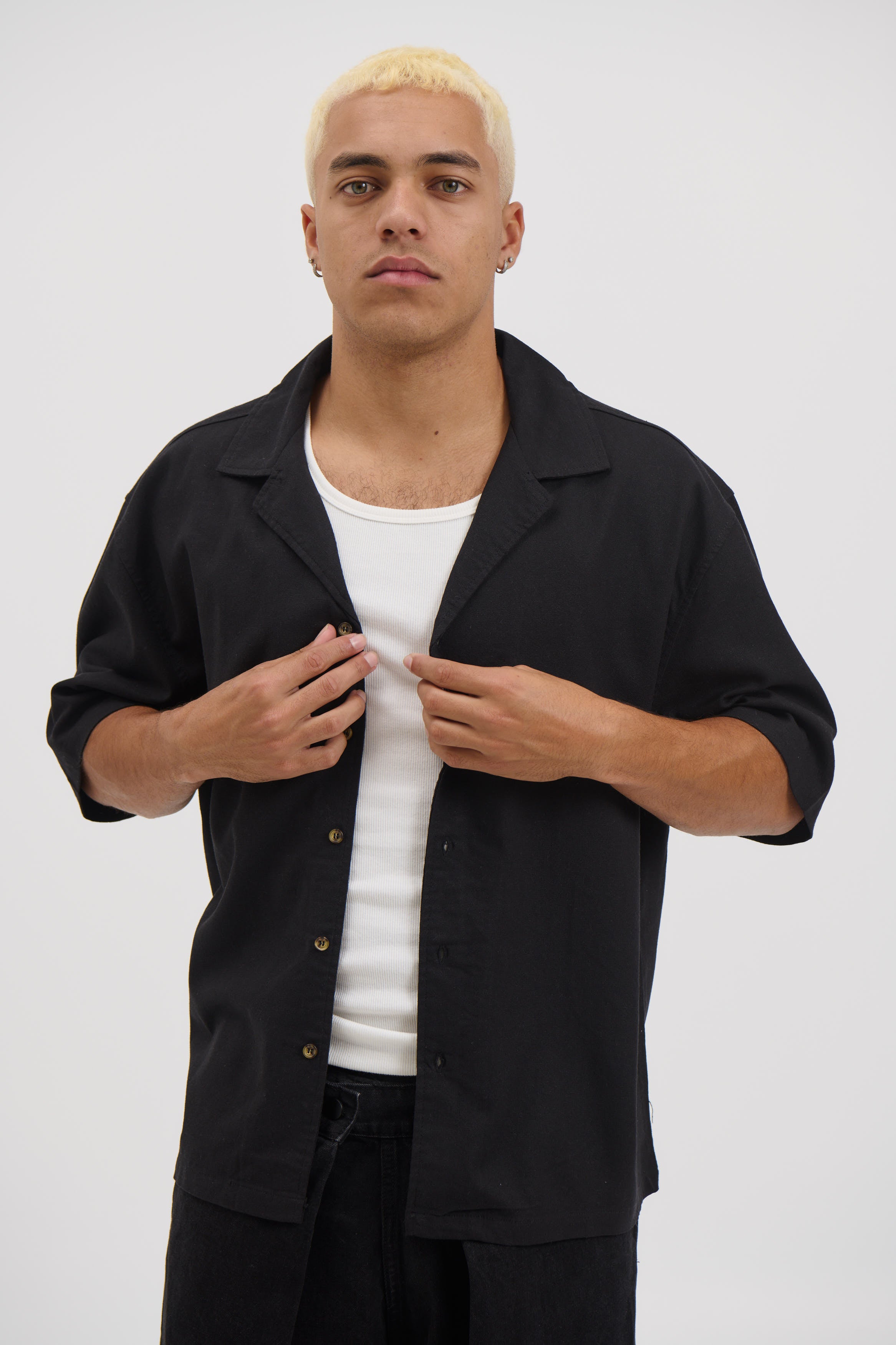 Raf Cropped Shirt Linen Black