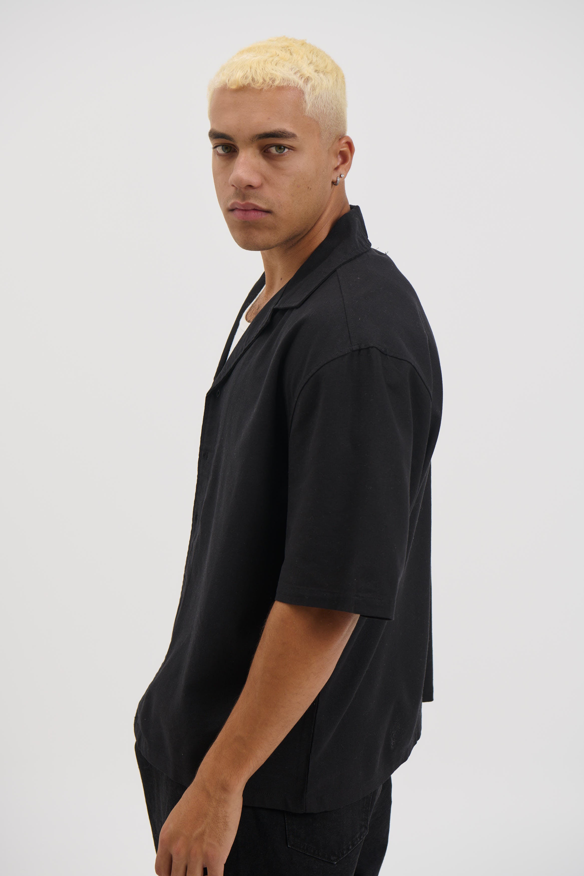 Raf Cropped Shirt Linen Black