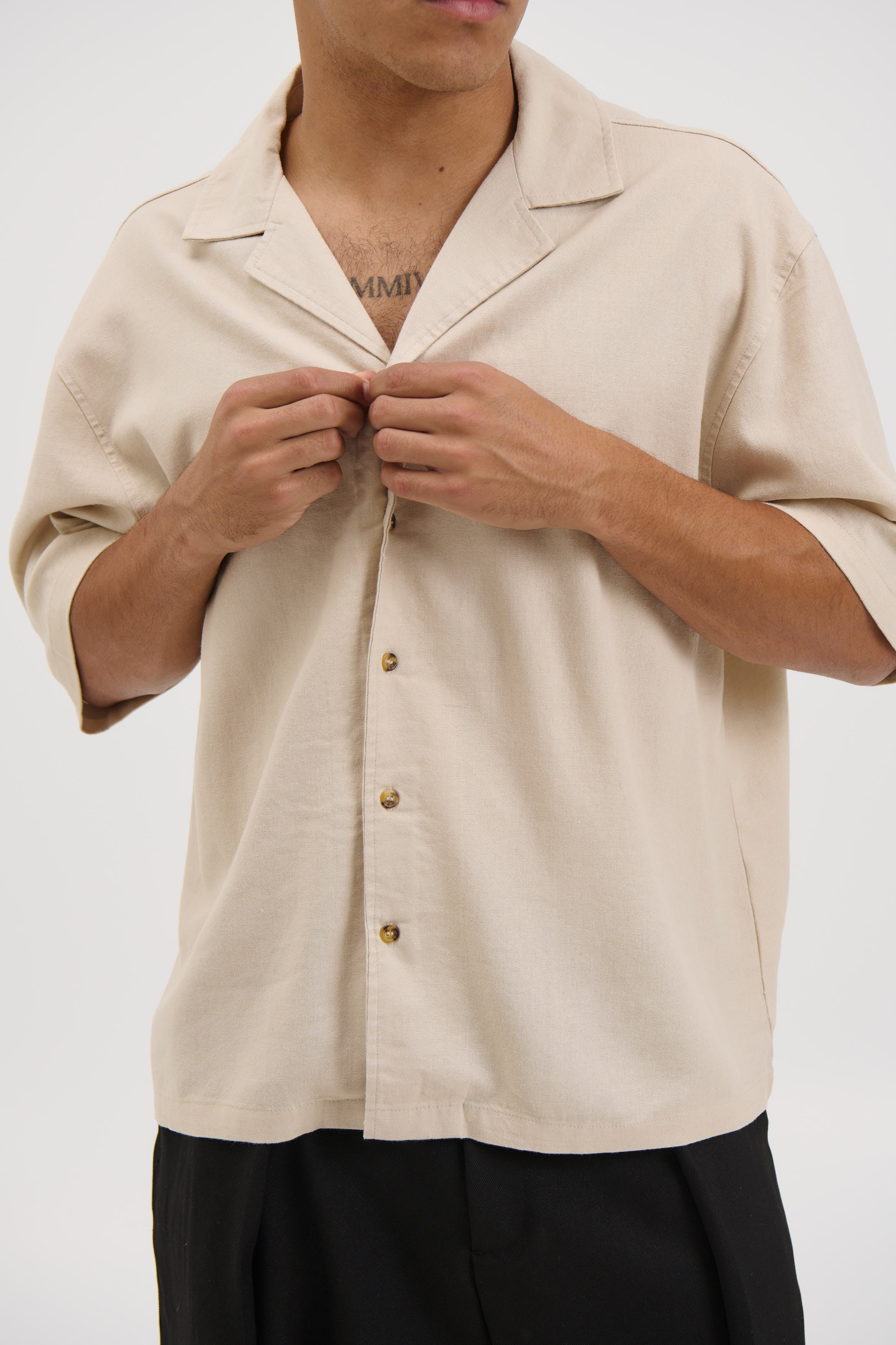 Raf Cropped Shirt Linen Oat