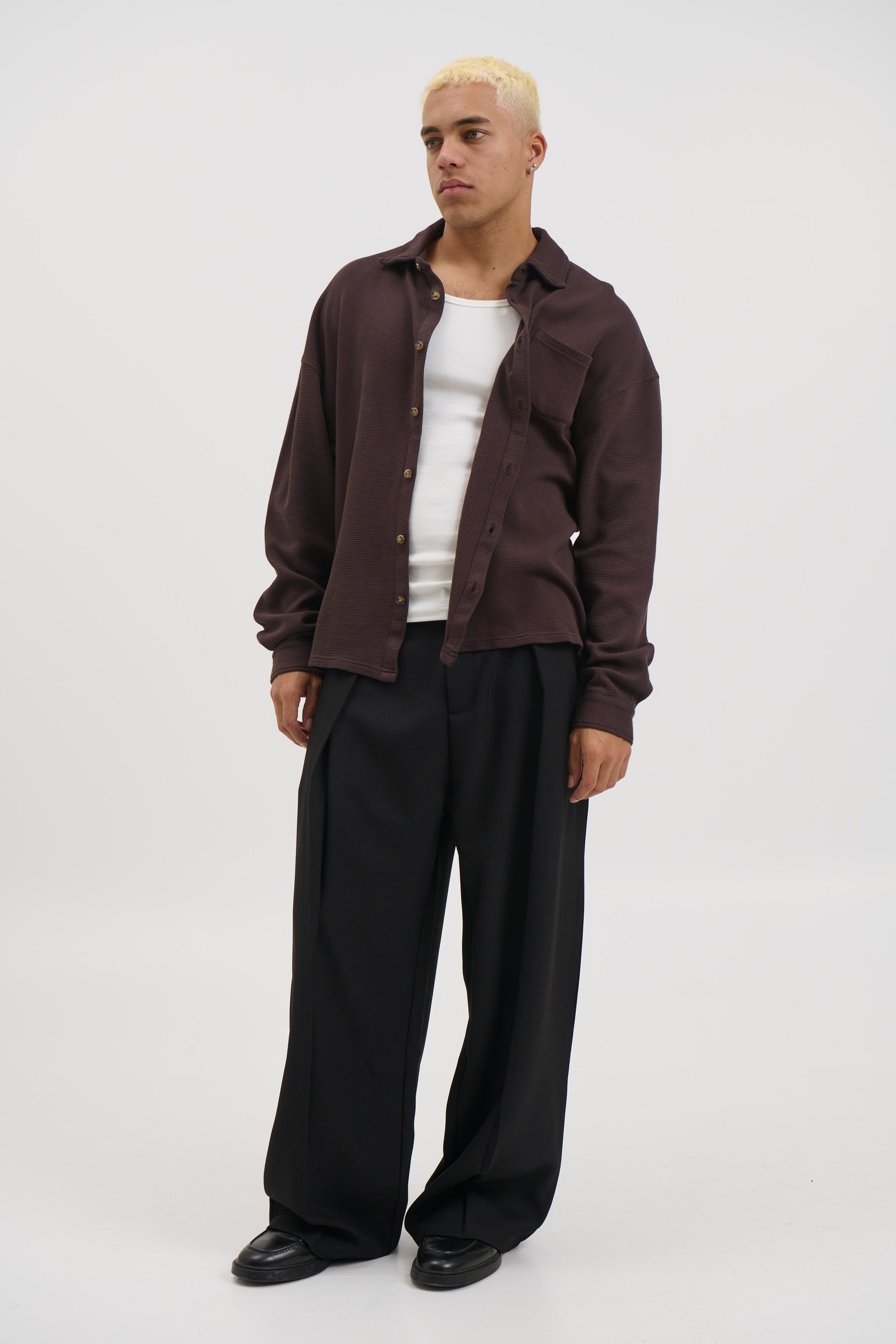 Long Sleeve Waffle Shirt Choc