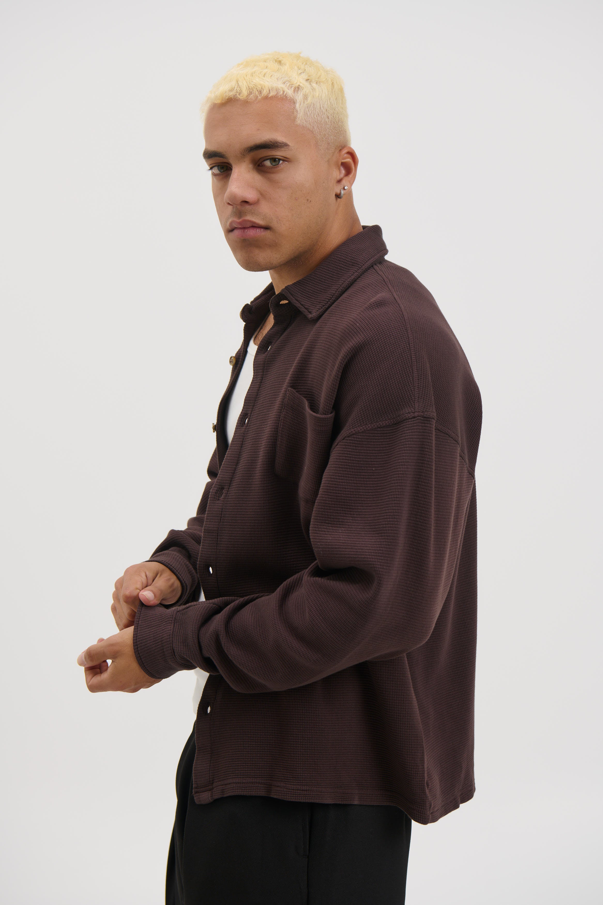 Long Sleeve Waffle Shirt Choc
